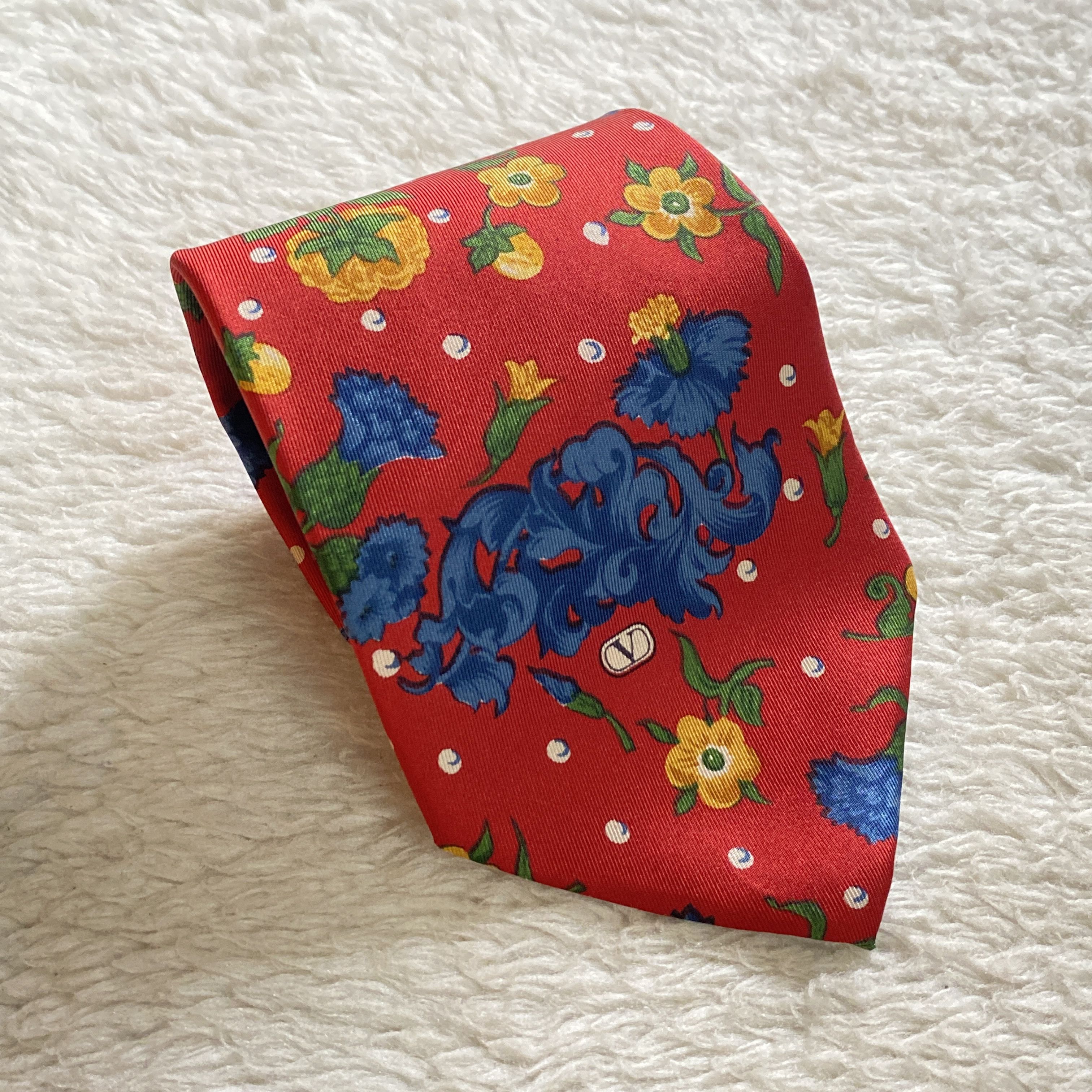 Valentino Vintage Valentino Cravatte Silk Tie – Red Retro Floral Size ONE SIZE - 1 Thumbnail