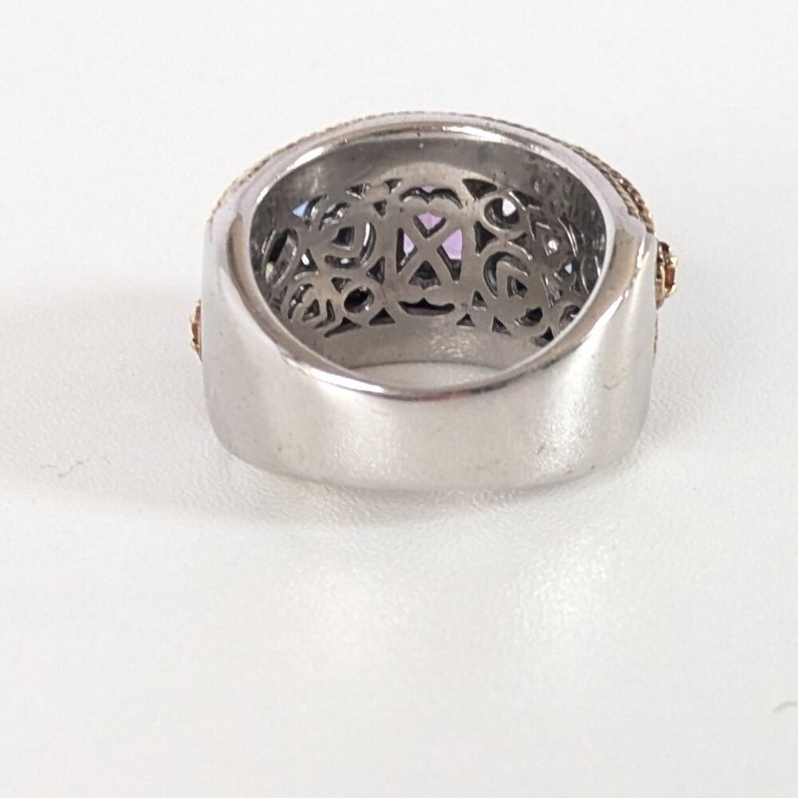 Vintage Sima K Amethyst Multi Gemstone Two Tone Silver Cocktail Ring Size ONE SIZE - 2 Thumbnail