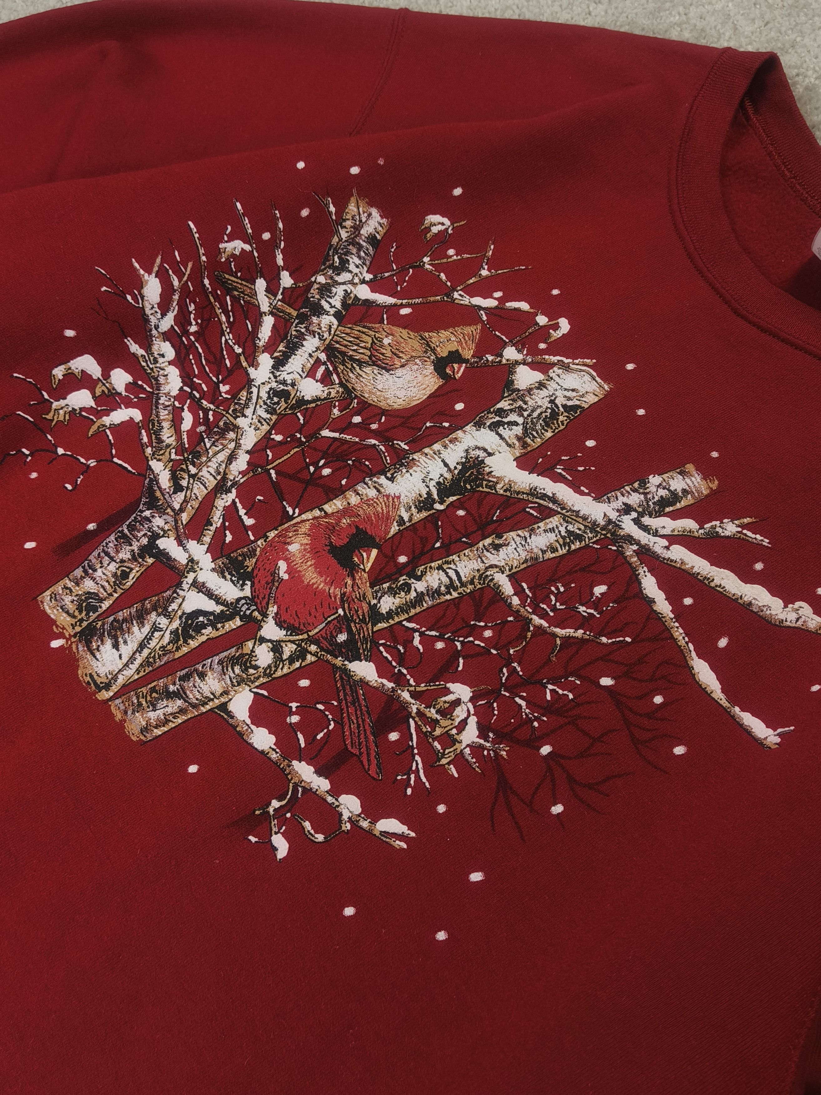 Jerzees Jerzees 90s Cardinal Birds Winter Scene Graphic Sweatshirt Size L / US 10 / IT 46 - 3 Thumbnail