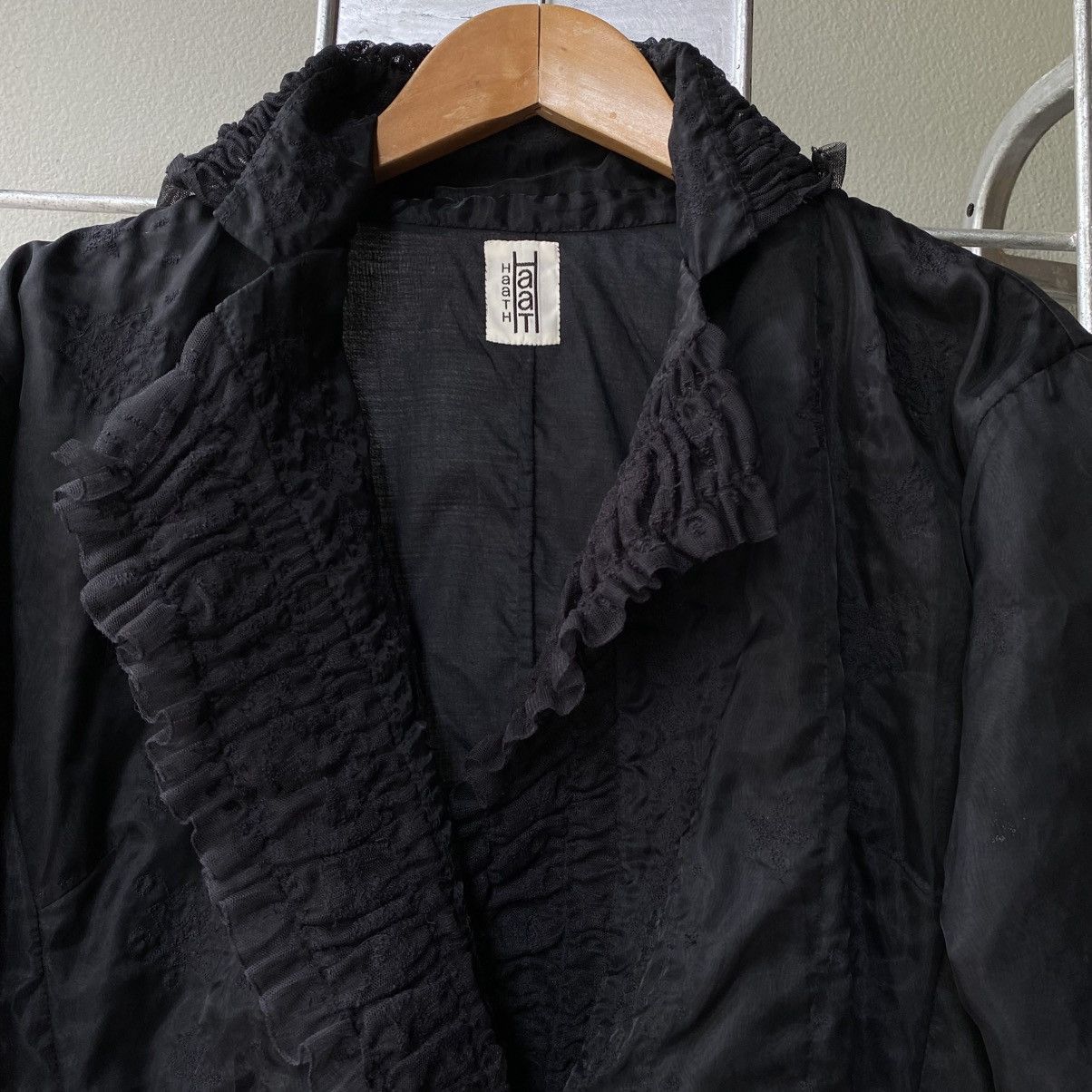 Issey Miyake Haat Black Snowflake Twins Sheer Lace Blouse Size L / US 10 / IT 46 - 4 Thumbnail