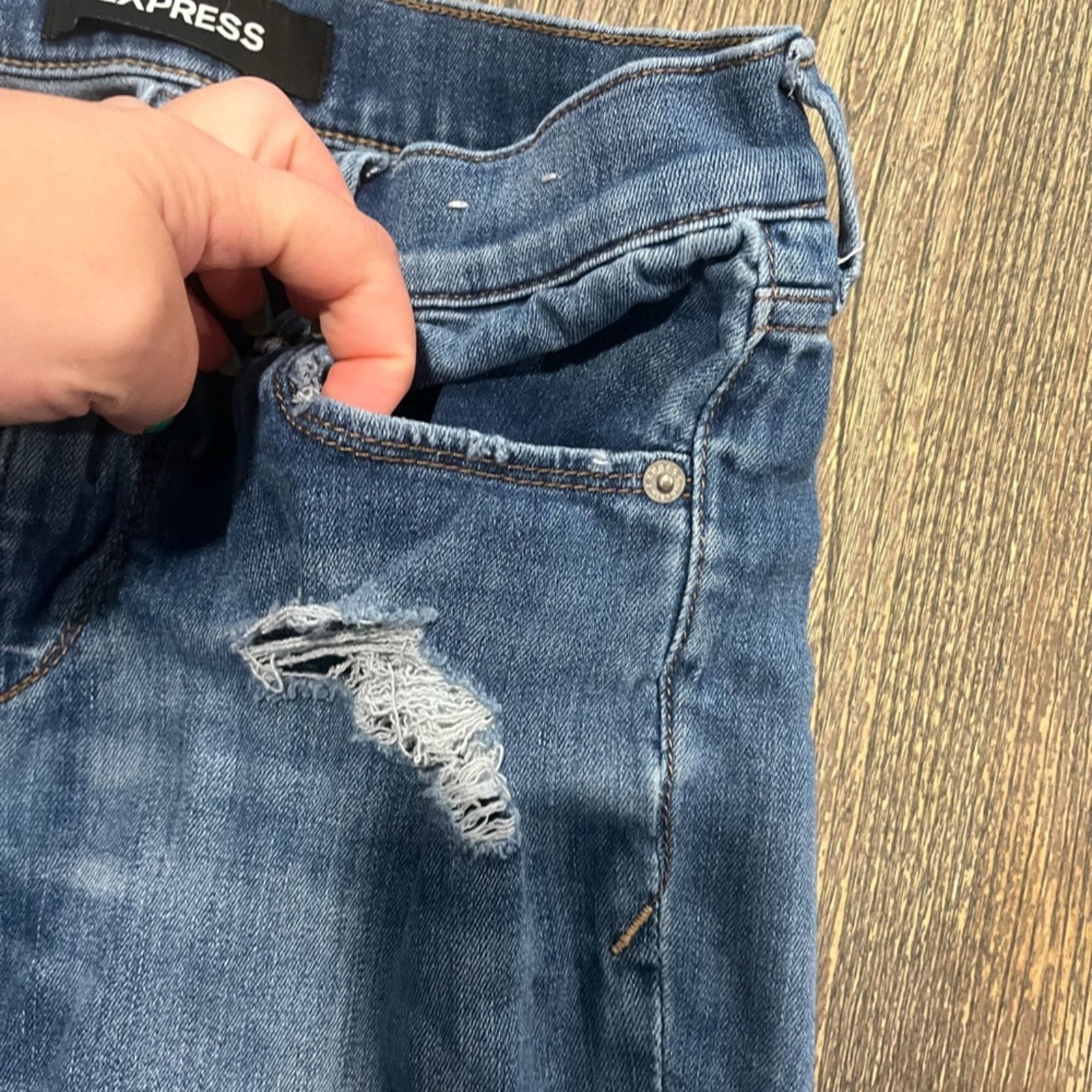 Express Express Legging Jeans Mid-Rise Distressed Stretch Blue Sz 2L Size 26" / US 2 / IT 38 - 4 Thumbnail