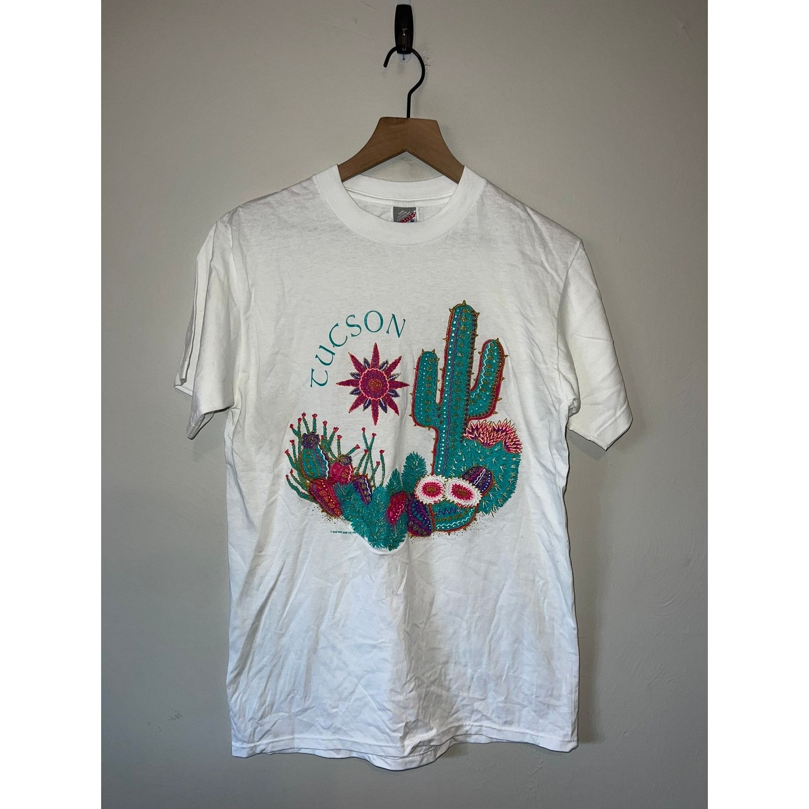 Jerzees 90s Vintage AZ Arizona Tuscon Cactus Graphic White Shirt VTG Size US M / EU 48-50 / 2 - 1 Thumbnail