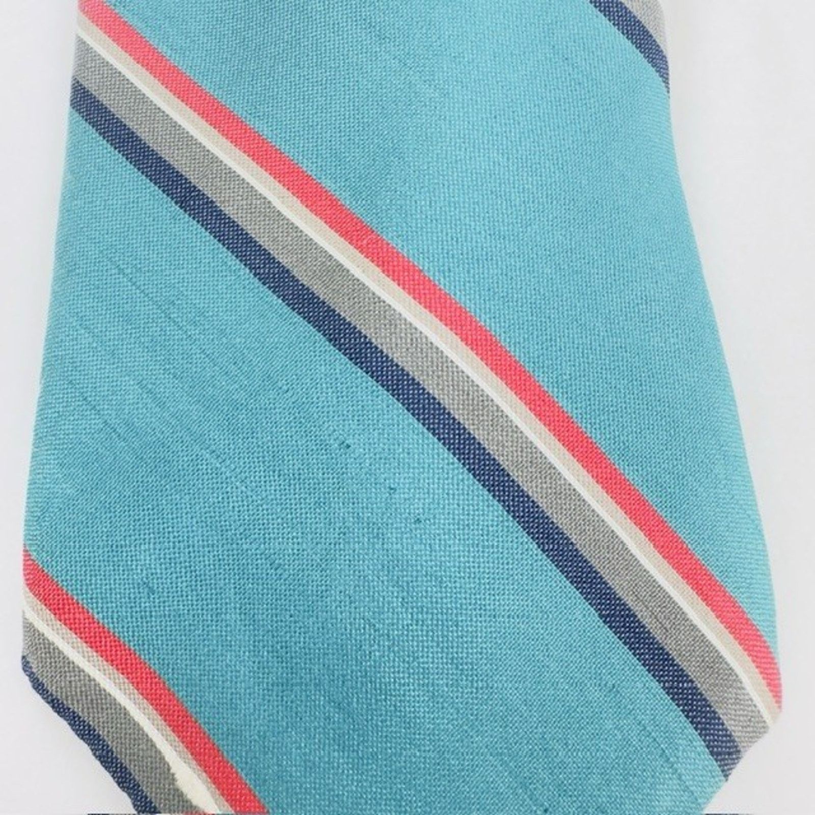 Other Brownstone Necktie Aqua/Red Stripes Silk USA Preppy VTG Size ONE SIZE - 12 Thumbnail