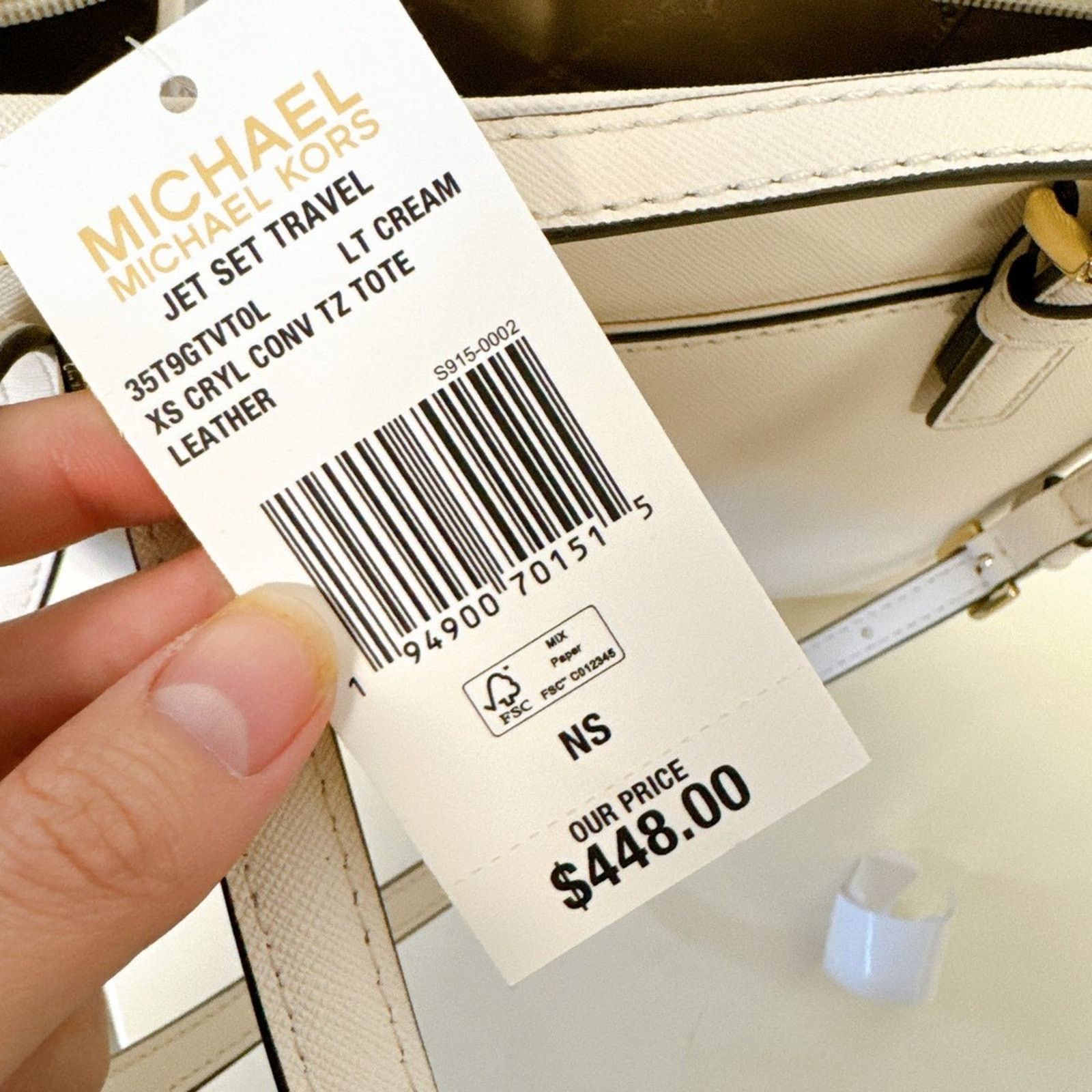 Michael Kors Michael Kors 35T9GTVT0L Jet Set Travel XSmall Leather CREAM Size ONE SIZE - 6 Thumbnail