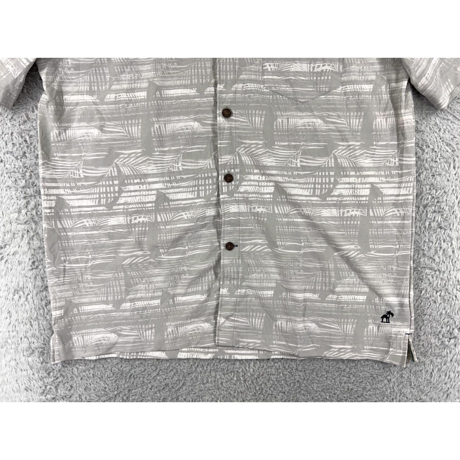 Vintage Caribbean Joe Shirt Men Medium Gray Abstract Palm Print Button Up Polyester Shirt Men M Gray Floral Resort Luau Aloha Hawaiian Men Size US M / EU 48-50 / 2 - 7 Thumbnail