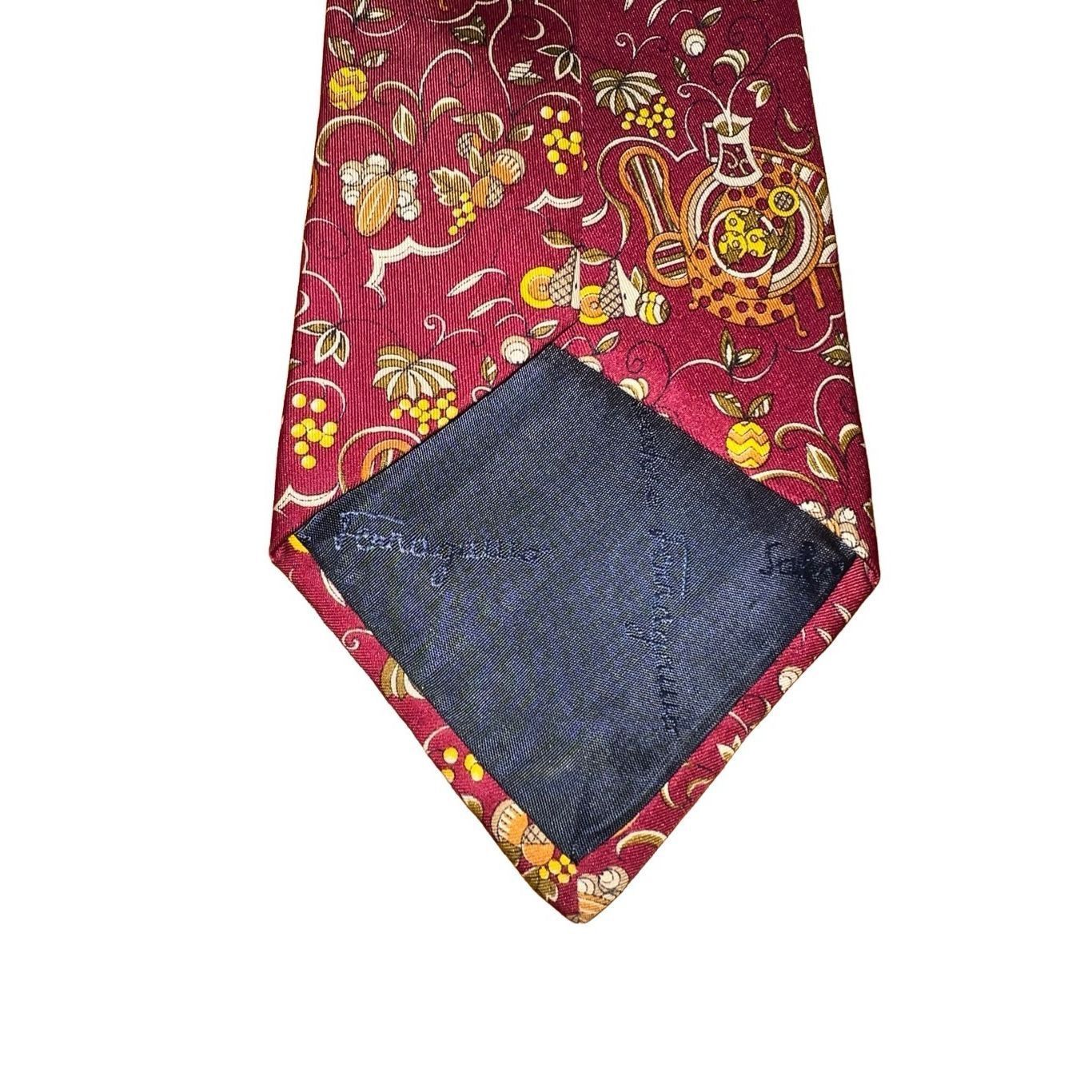 Salvatore Ferragamo Salvatore Ferragamo Red Fall Harvest Print Handmade Neck Tie Size ONE SIZE - 5 Thumbnail