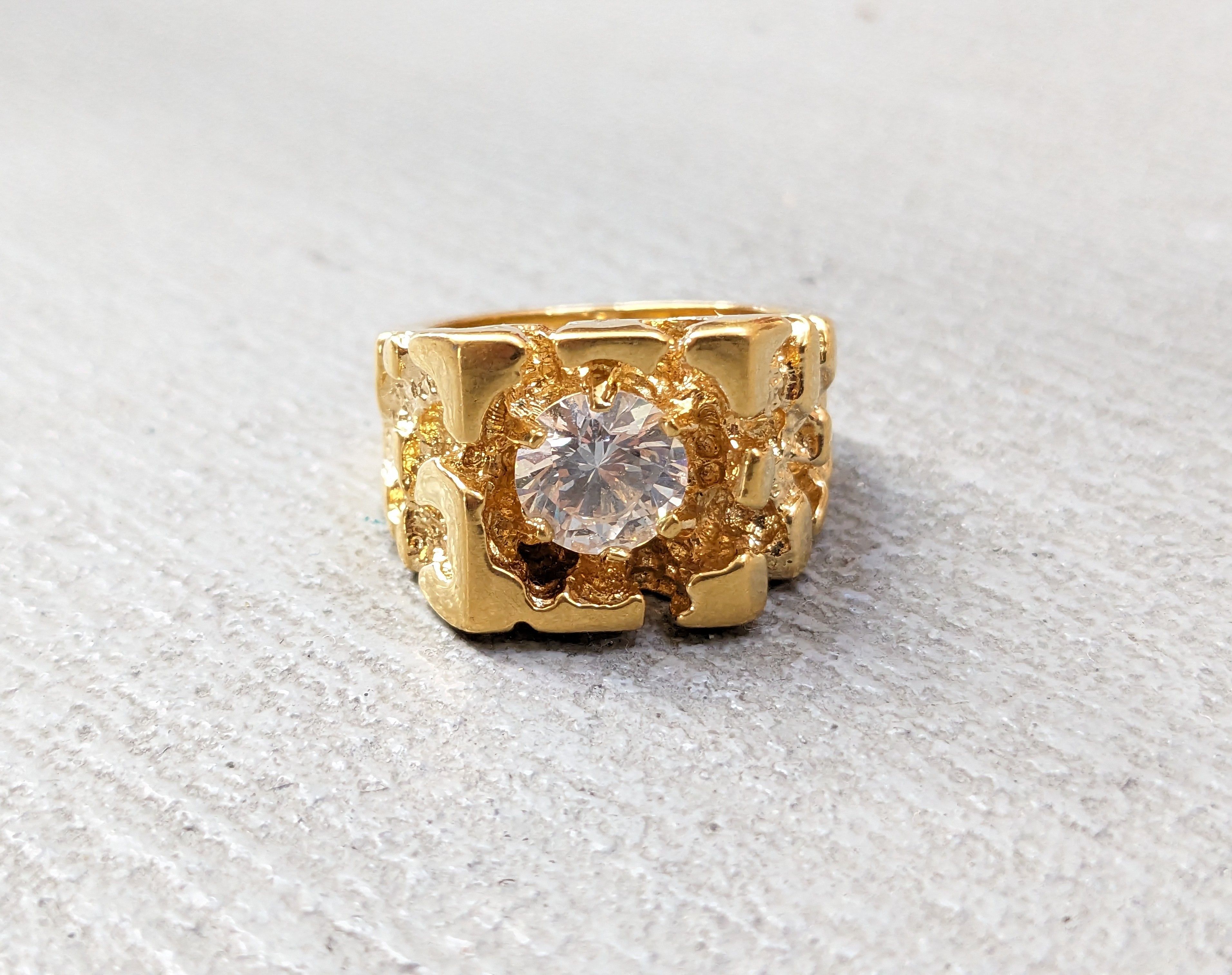 Jewelry Gold Plated Ring Nugget CZ Size 7 Brutalist Modern Square Size ONE SIZE - 3 Thumbnail