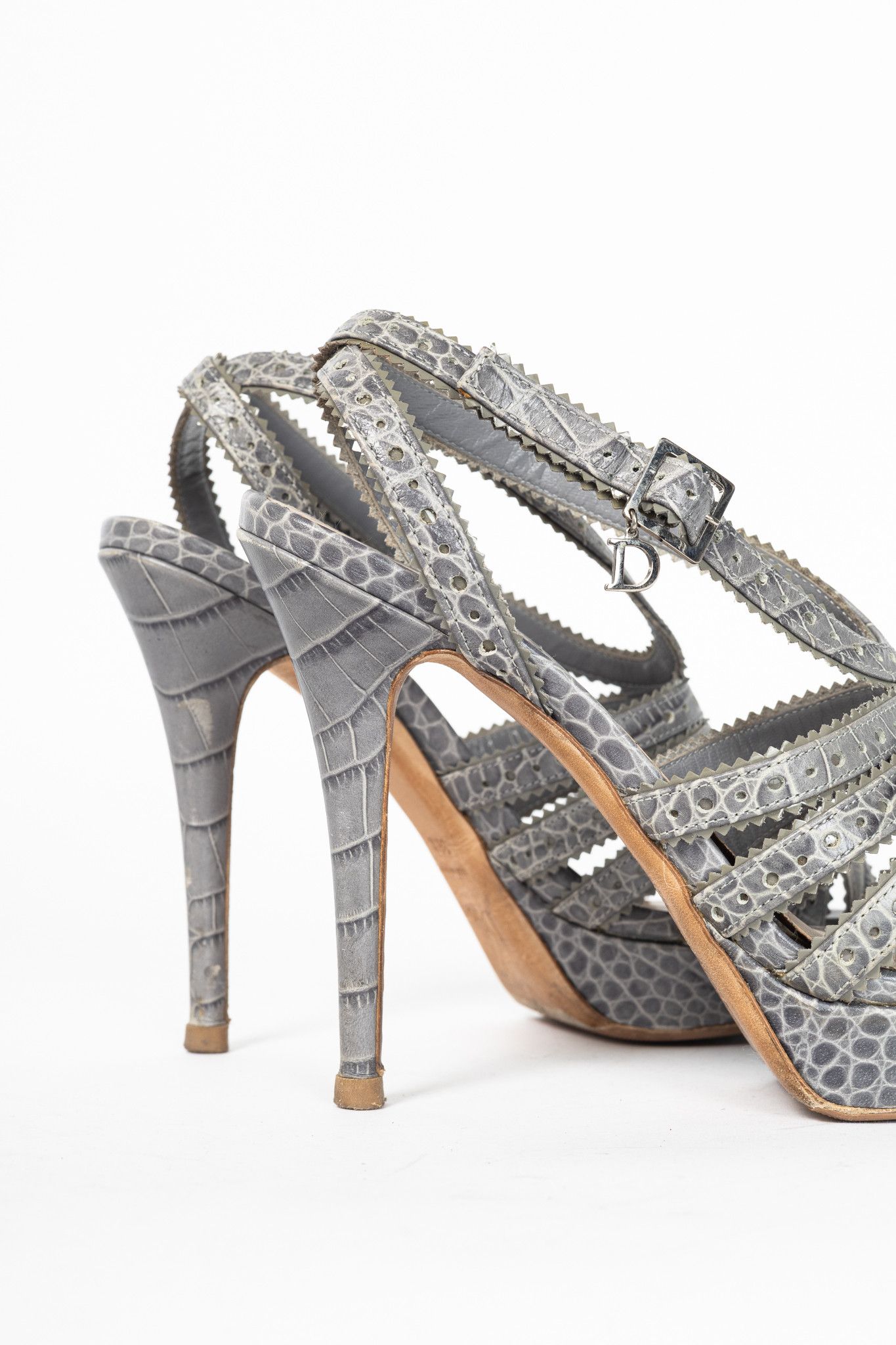 Dior Christian Dior Bonnie Snake-Embossed Perforated Sandals Size US 6 / IT 36 - 9 Thumbnail