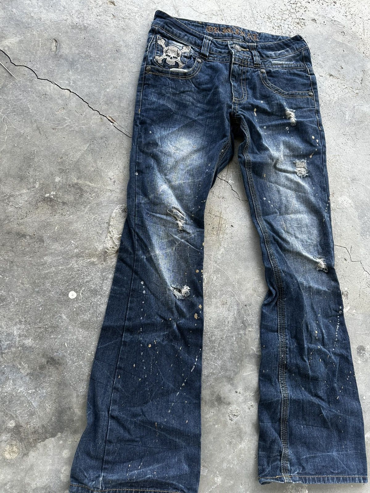 Le Grande Bleu (L.G.B.) Original Jeans Skull Flare Distressed Denim Size US 32 / EU 48 - 7 Thumbnail