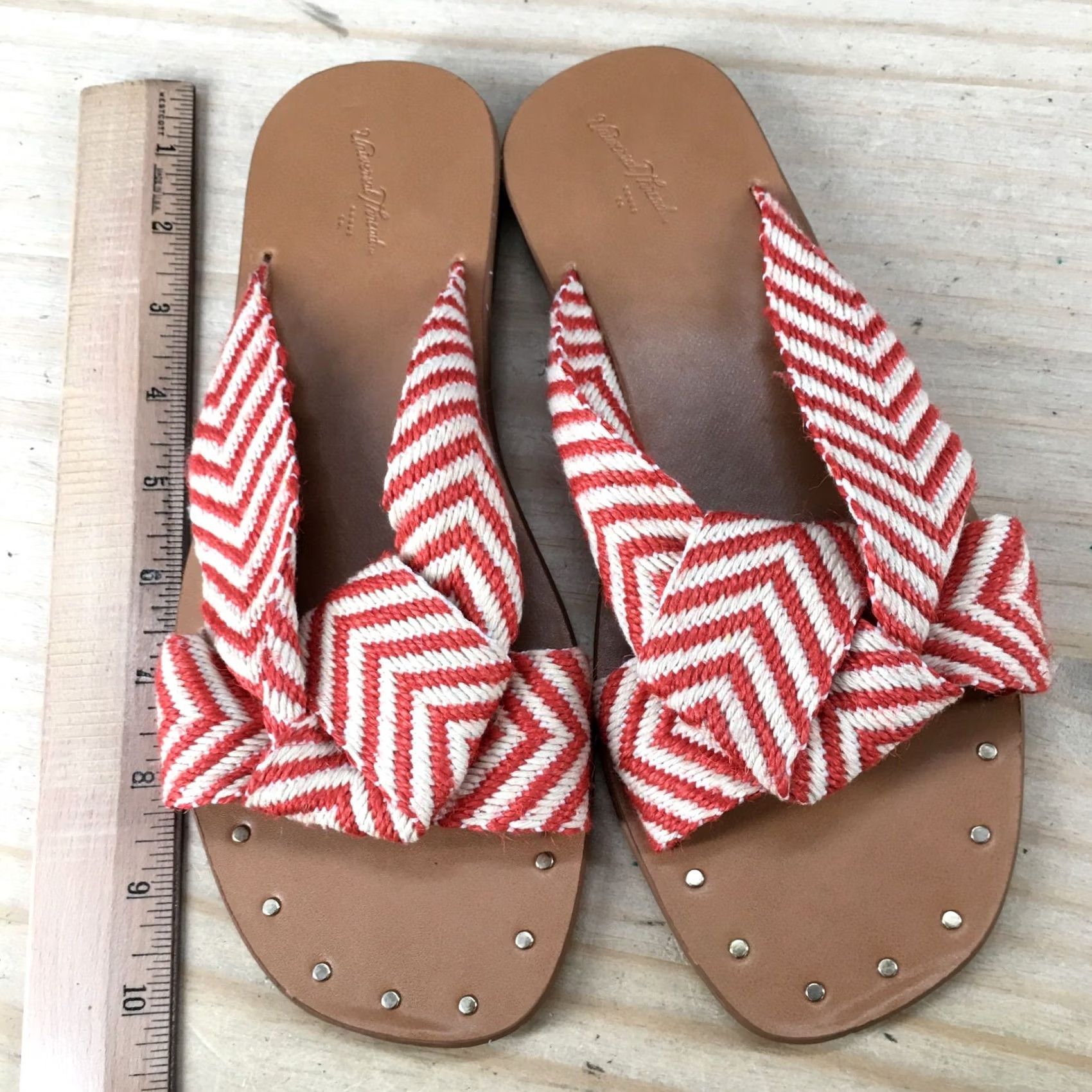 Vintage Universal Thread Sandals Womens 7 Louise Chevron Print Slip On Flats Slide Red Size US 7 / IT 37 - 7 Thumbnail