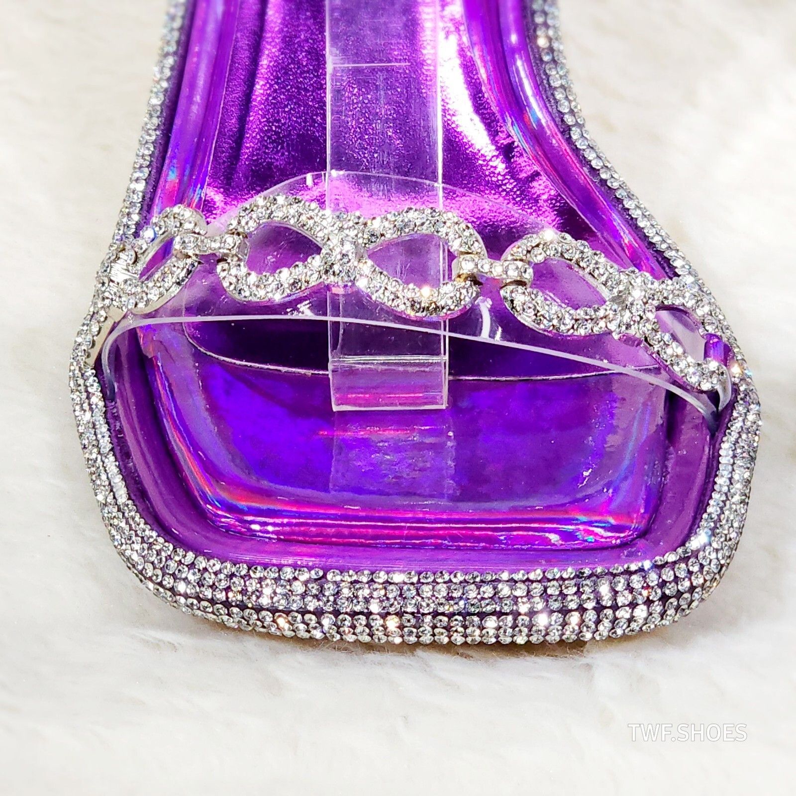 Other Mini .5" Rhinestone Platform Purple Hologram Upper Wrap Stra Size US 10 / IT 40 - 3 Thumbnail