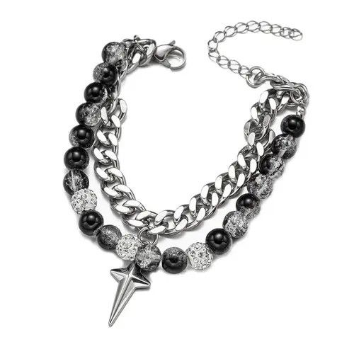 Designer Hiroko x Miwa Punk Gothic Zircon Star Layered Chain Bracelet Size ONE SIZE - 7 Thumbnail