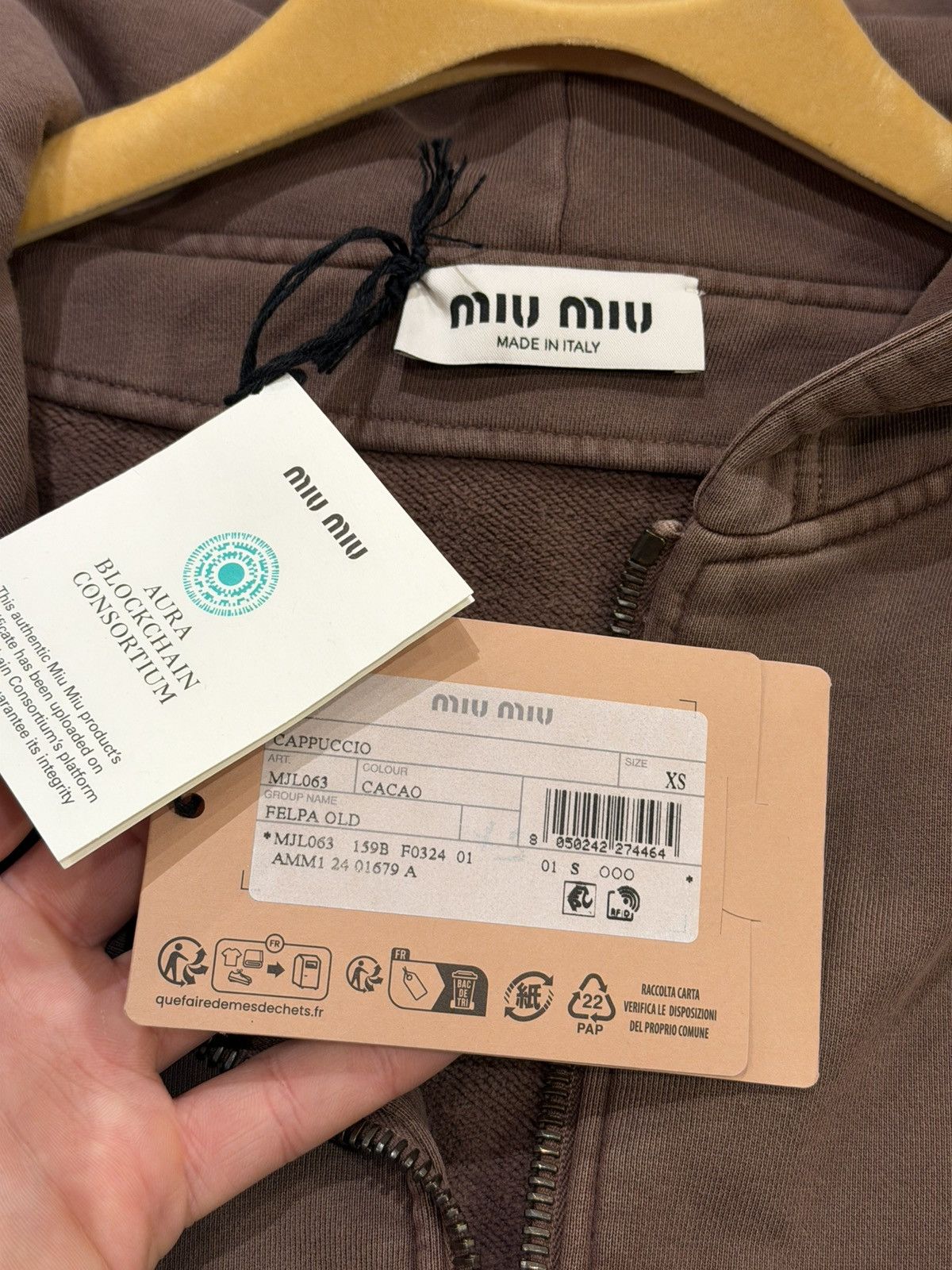 Miu Miu Miu Miu Embroidered Zip Up Hoodie - Mocha Size US XS / EU 42 / 0 - 4 Thumbnail