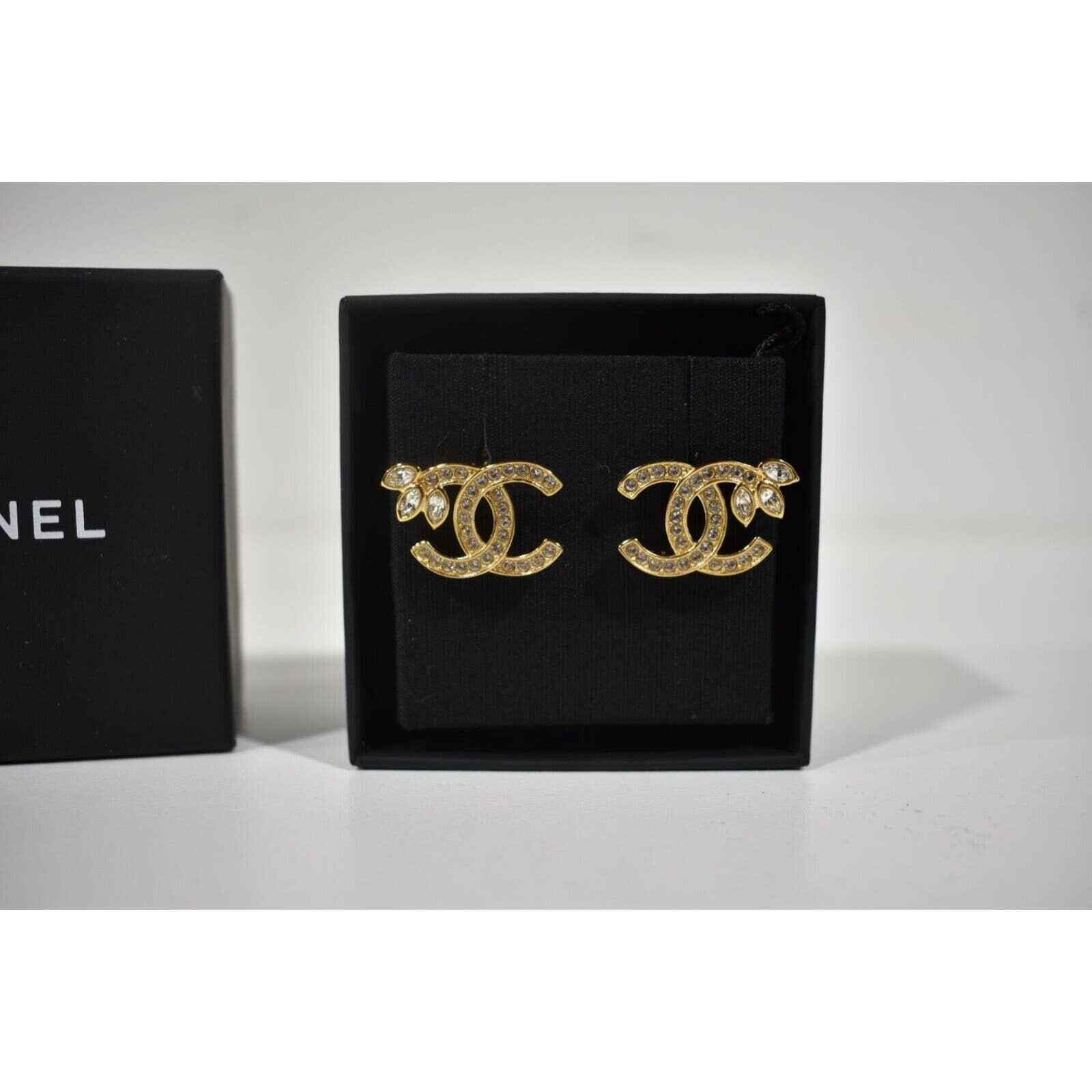 Chanel Chanel Gold And Crystal Statement Stud Classic Earrings Size ONE SIZE - 3 Thumbnail
