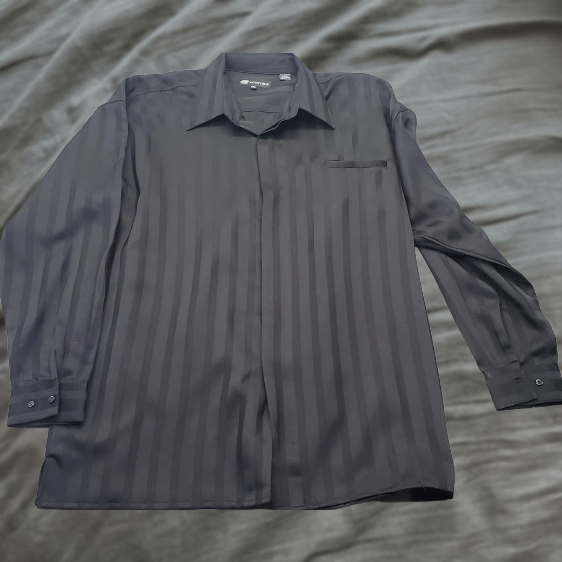 Vintage Montique Stripes Formal Shirt Mens XXL Black Collared Inside Button Up Size 48R - 1 Thumbnail