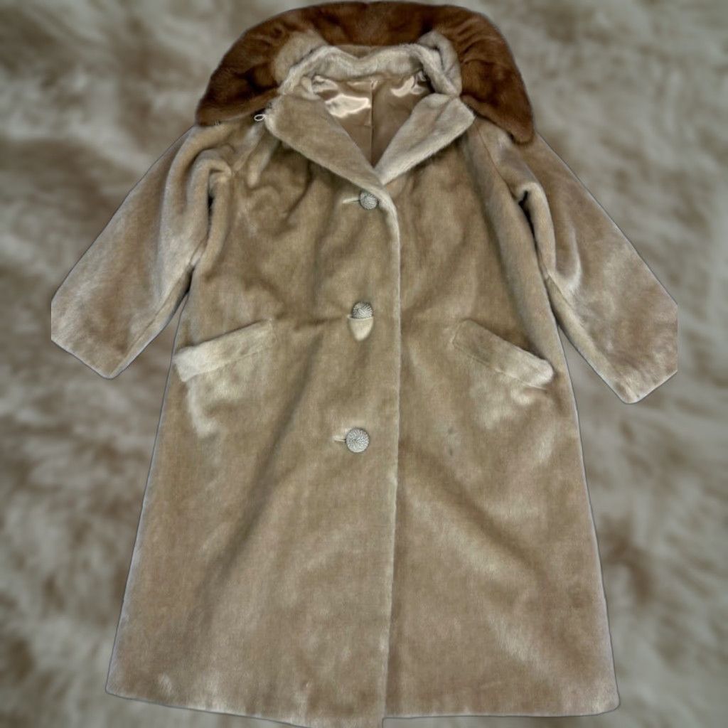 Vintage VINTAGE Brazotta Coat/Mink Collar Beige Faux Fur Mid Length Women Sz M Size M / US 6-8 / IT 42-44 - 1 Thumbnail