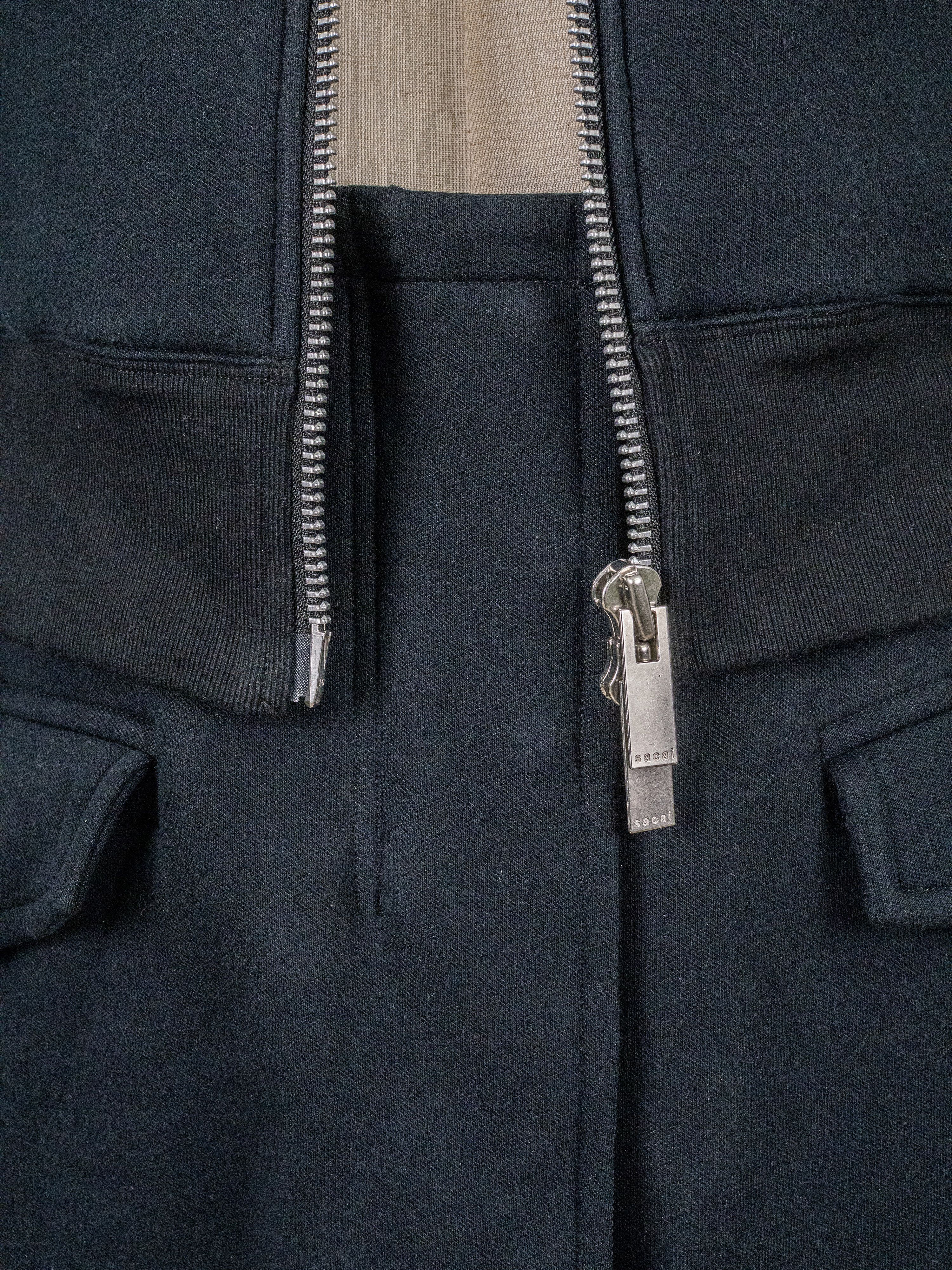 Sacai Sacai Black Cotton Zip Up Mid Length Hoodie Size US M / EU 48-50 / 2 - 4 Thumbnail