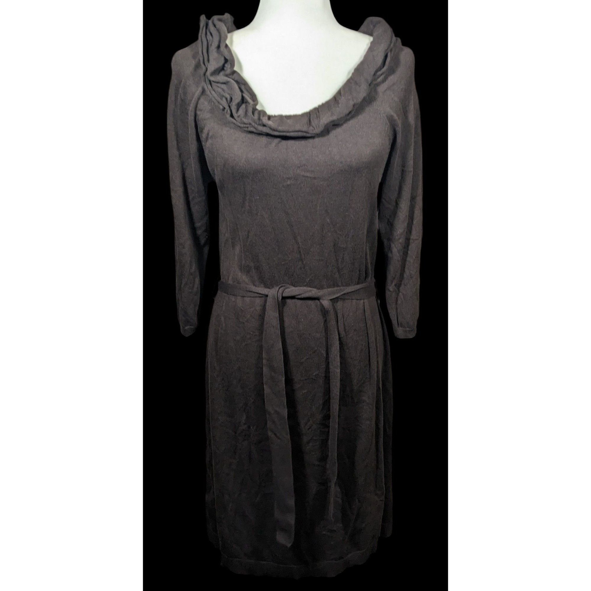 Other Rabbit Designs Brown/Grey Ruffle Neck Dress Size L / US 10 / IT 46 - 1 Thumbnail