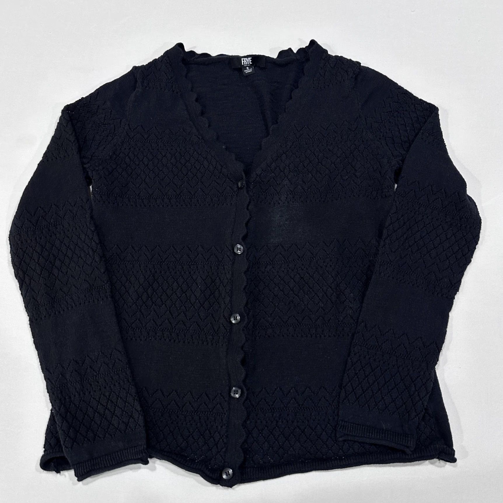 Frye Frye Cardigan Sweater Womens S Black 100% Cotton Preppy Dark Coquette Knits Open-Knit V-Neck Button Solid Knit Cardigan, 100% Cotton, Black, S, Womens Size S / US 4 / IT 40 - 2 Thumbnail