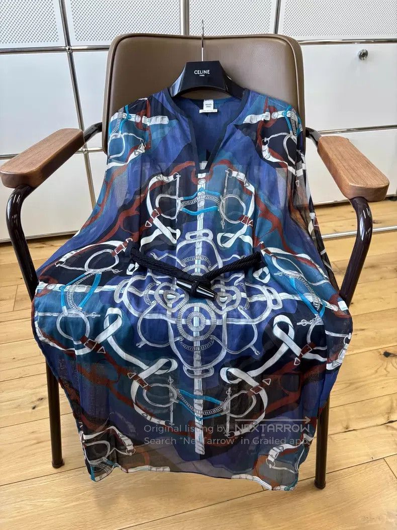 Hermes Hermes Blue print cow tie belt sleeveless dress 100% cotto Size XXS / US 00 / IT 34 - 4 Thumbnail