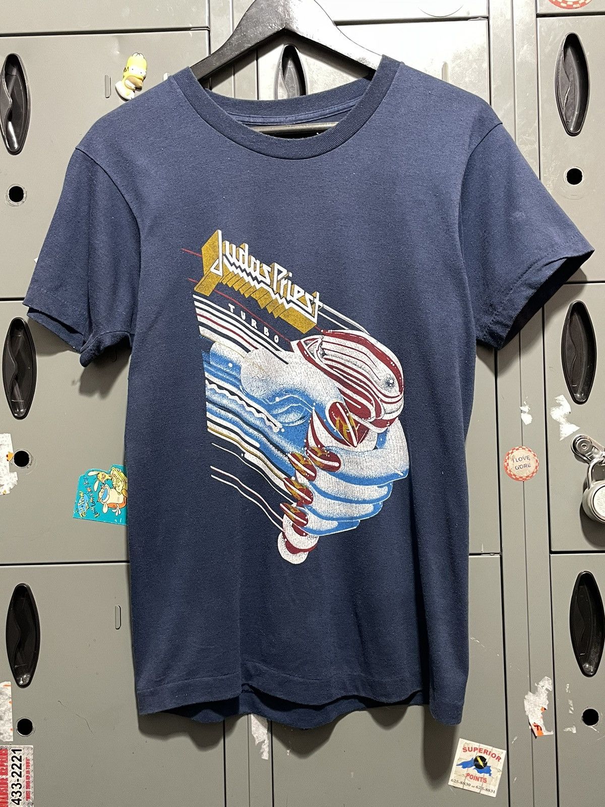 image of Band Tees x Rock T Shirt 1986 Judas Priest Turbo Tour Vintage Metal Band Tee 80's in Navy (Size Sma