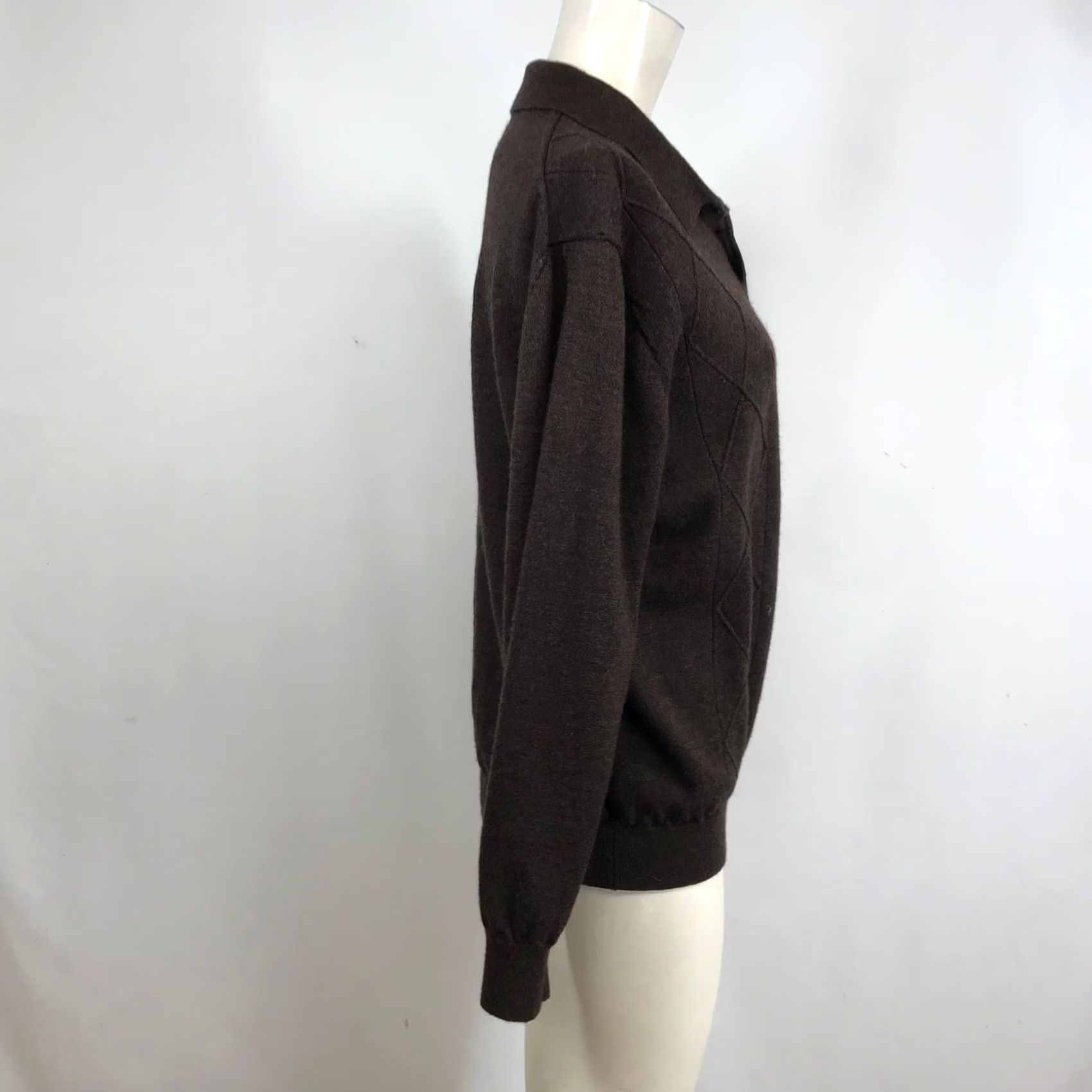 Perry Ellis Perry Ellis Brown 100% Merino Wool Long Sleeve Polo Sweater Diamond Knit Large Size L / US 10 / IT 46 - 4 Thumbnail