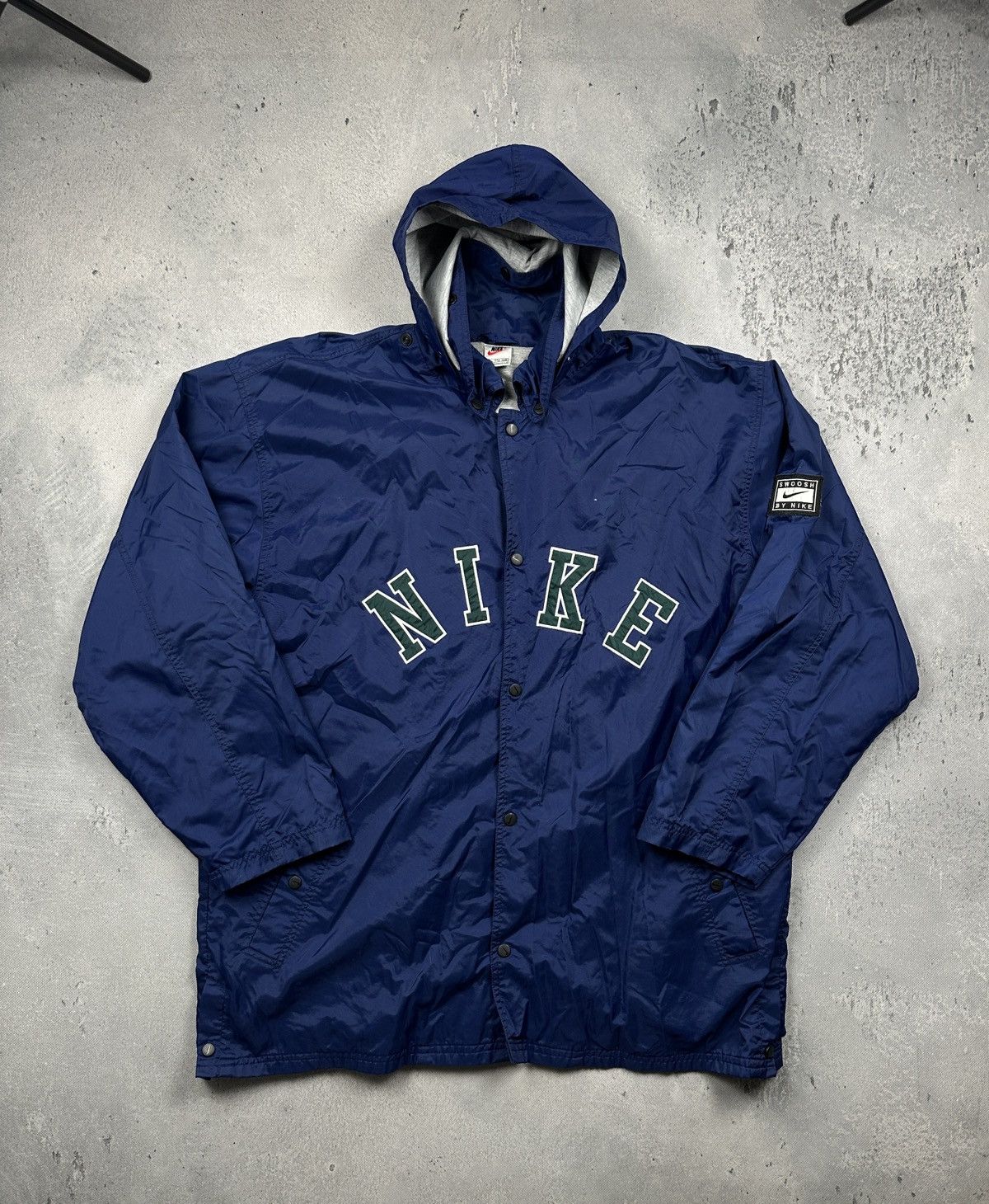 Nike Vintage Nike Swoosh Oversized Hooded Windbreaker Rain Jacket Size US XXL / EU 58 / 5 - 19 Thumbnail