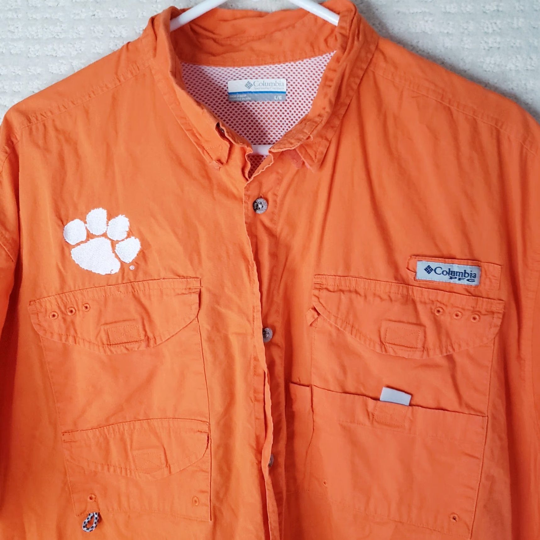 Vintage Clemson Columbia PFG Mens Shirt L Omni Shade Tiger Paw Performance Fishing Button-Up Short Sleeve Orange College Size US L / EU 52-54 / 3 - 3 Thumbnail