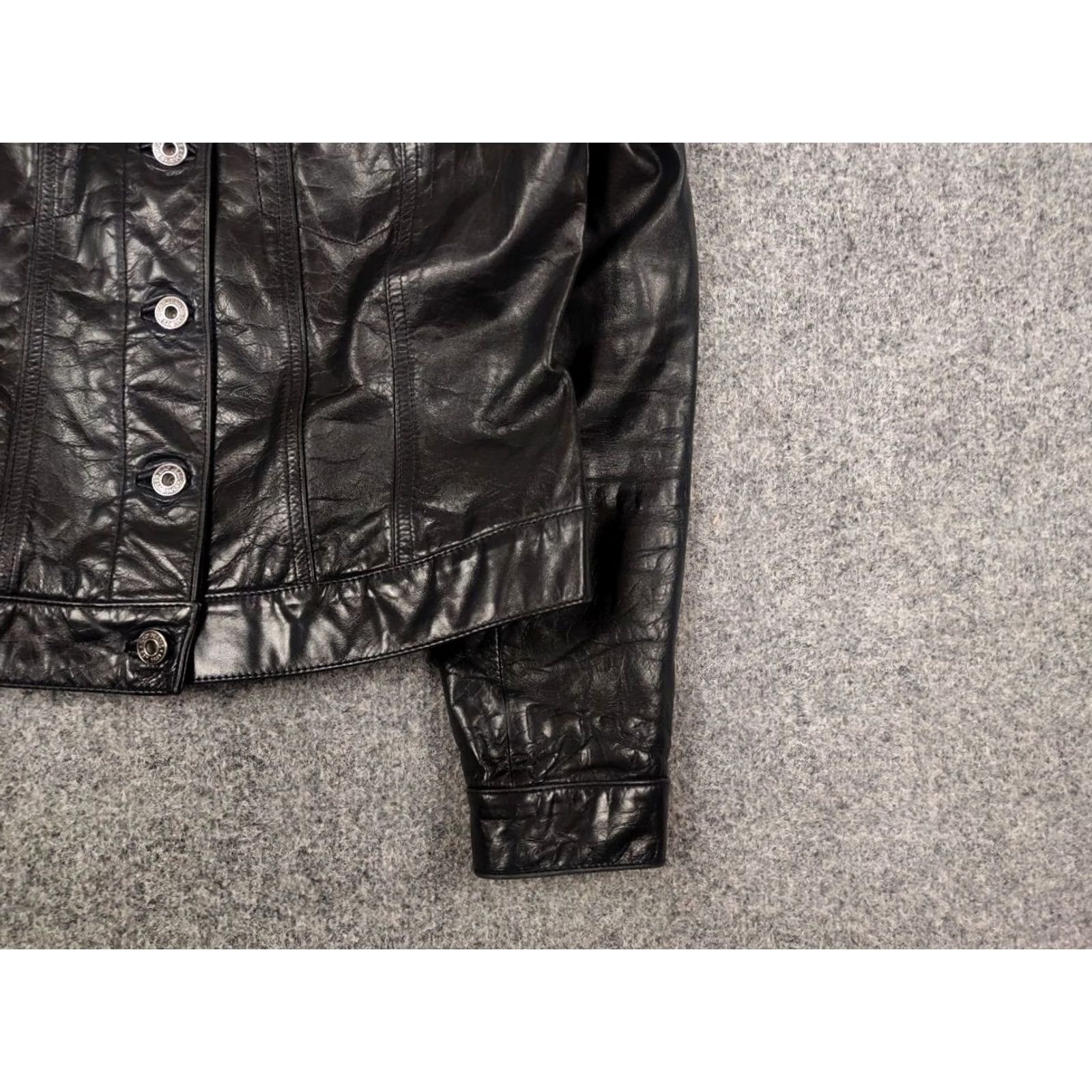 Gap VINTAGE Gap Jacket Stone Black Leather Trucker Rockstar 90s Biker Mid-Length Long Sleeve Women XS? (Original size M) Size M / US 6-8 / IT 42-44 - 6 Thumbnail