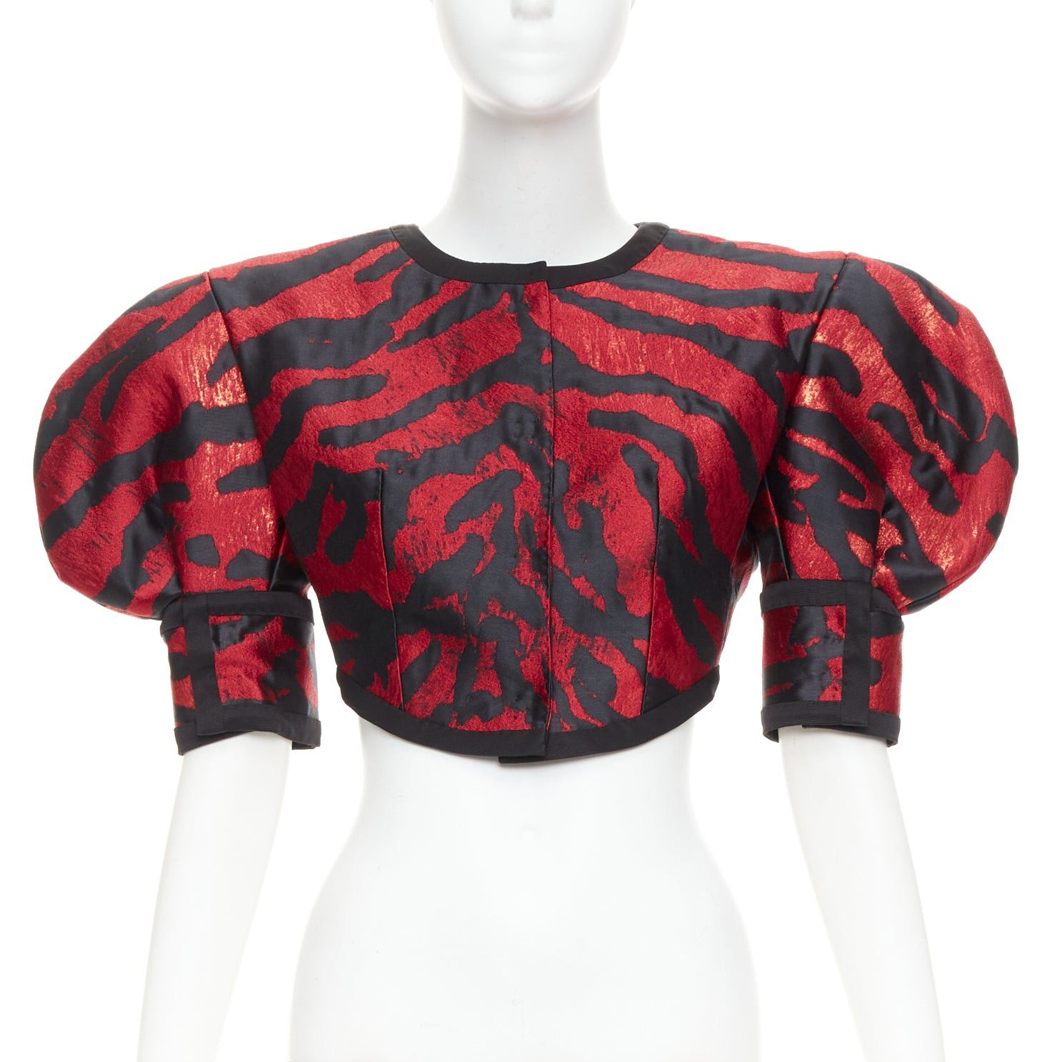Dolce & Gabbana DOLCE GABBANA 2022 Runway red black metallic zebra puff sleeve crop jacket IT38 XS Size XS / US 0-2 / IT 36-38 - 1 Thumbnail