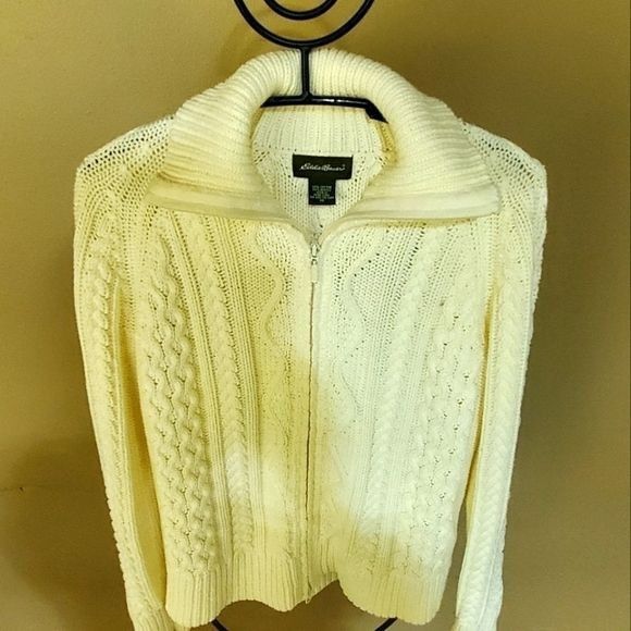 Eddie Bauer Eddie Bauer Heavy Knitted Cream/Winter White LS Zippered Sz Size M / US 6-8 / IT 42-44 - 1 Thumbnail