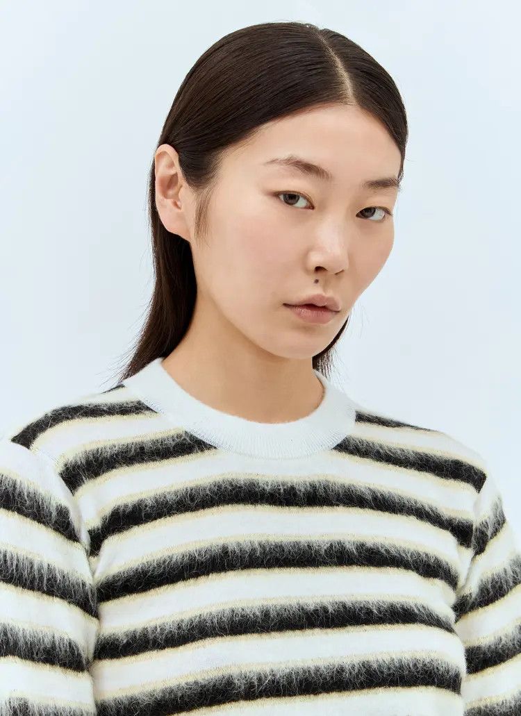 Marni o1w1db11125 Striped Wool-Mohair Sweater in White/Black Size M / US 6-8 / IT 42-44 - 4 Thumbnail