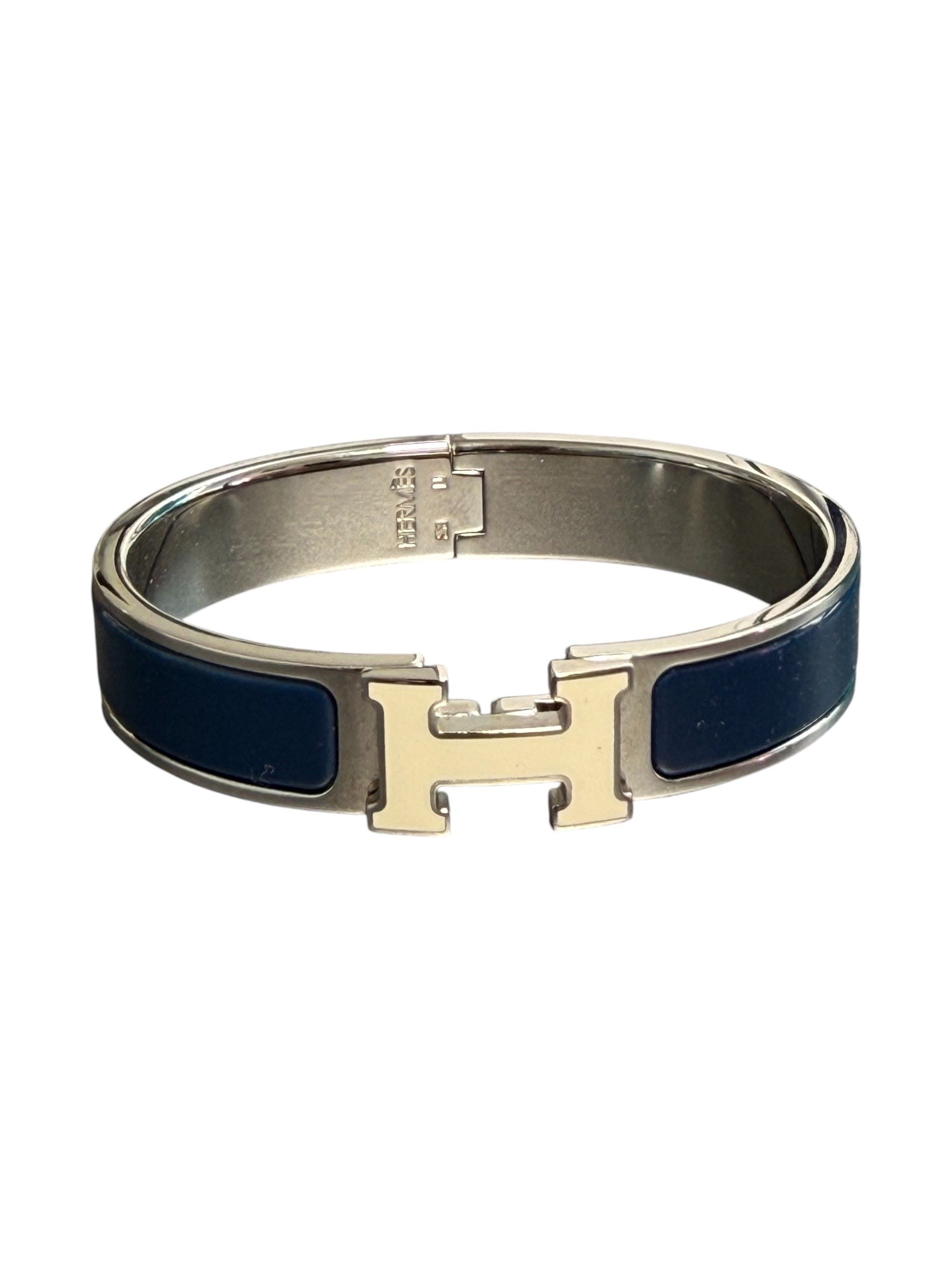 Hermes Hermes Clic Clac H Bracelet Enamel Navy Blue & Silver Small Size ONE SIZE - 1 Thumbnail
