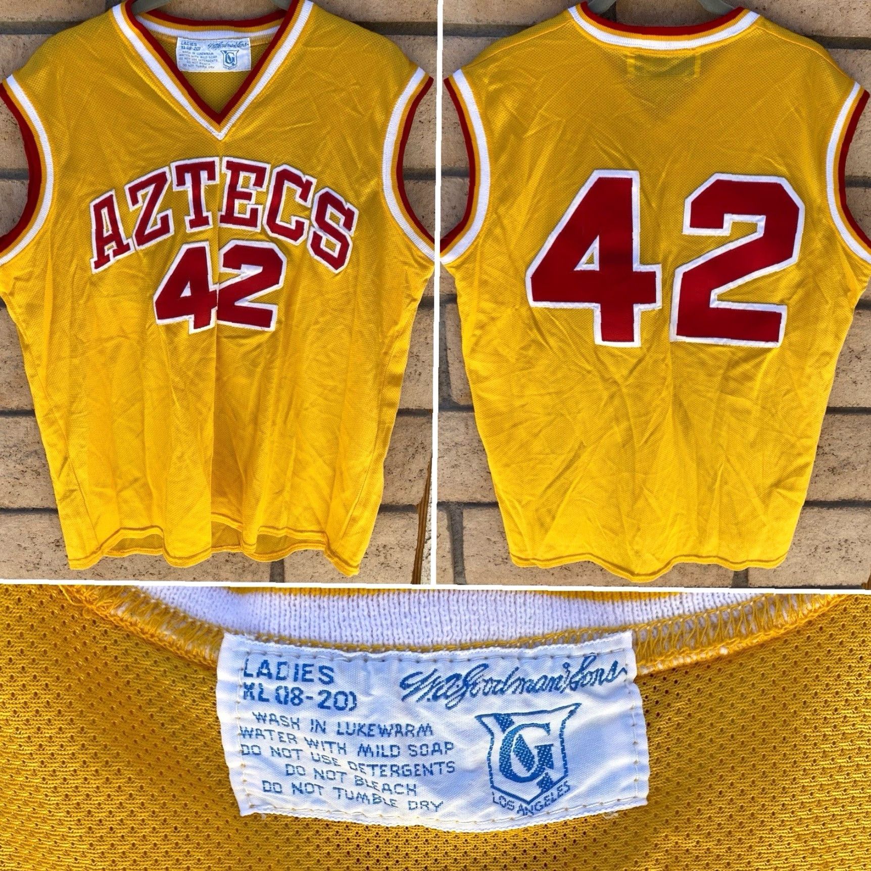 Vintage VINTAGE WA Goodman Sons Aztecs 42 Jersey Ladies Shirt XL LA Los Angeles V Neck Shirt Womens XL Aztecs 42 Jersey Size XL / US 12-14 / IT 48-50 - 2 Thumbnail