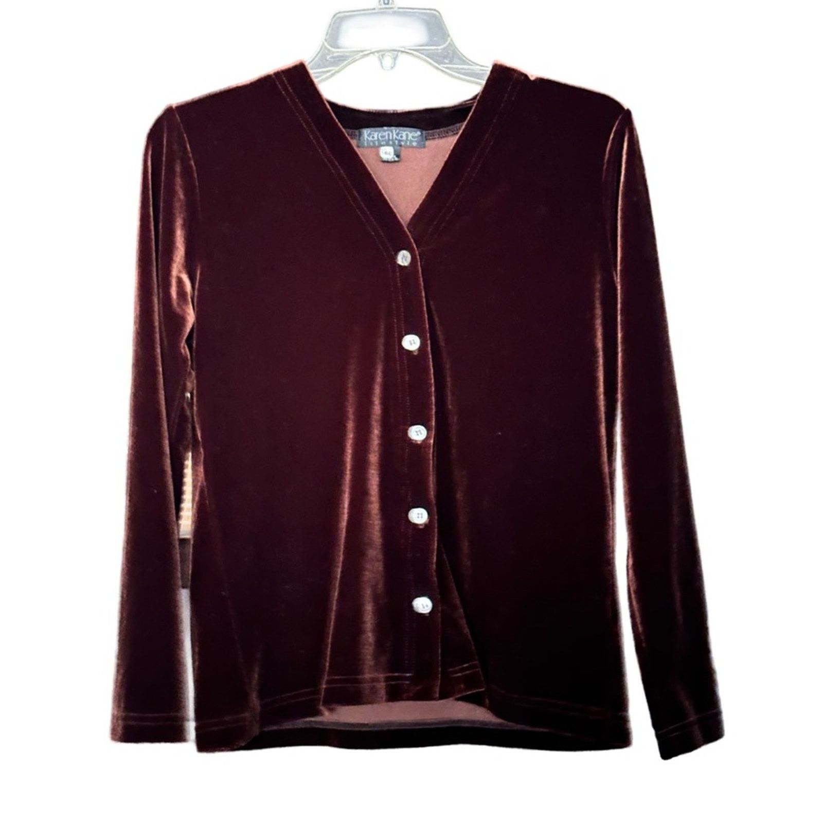 Other Vintage 90’s Karen Kane Dark Brown Velvet Button Up Blouse Size S / US 4 / IT 40 - 2 Thumbnail
