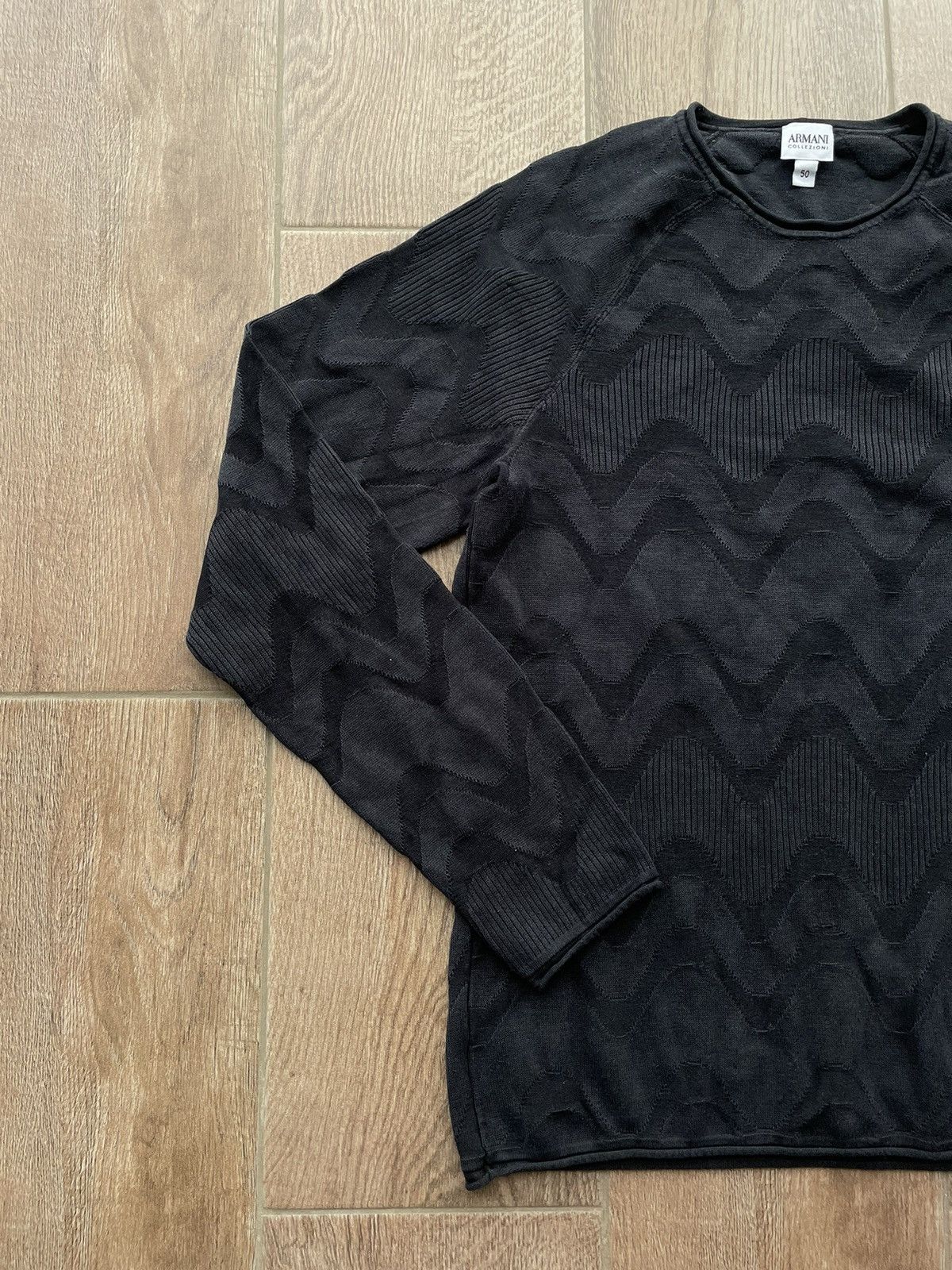 Armani Collezioni × Japanese Brand Luxury Mans Armani Collezioni Coogi Style Black Sweatshirt Size US M / EU 48-50 / 2 - 3 Thumbnail