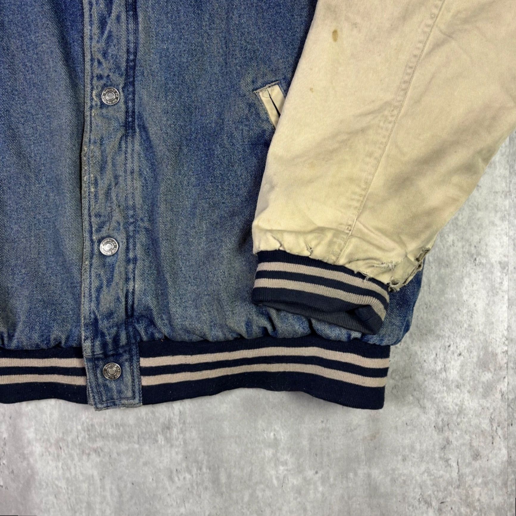 Route 66 VINTAGE Route 66 Mens Denim Varsity Jacket Blue Cream Canvas Snap Front Medium Size US M / EU 48-50 / 2 - 7 Thumbnail