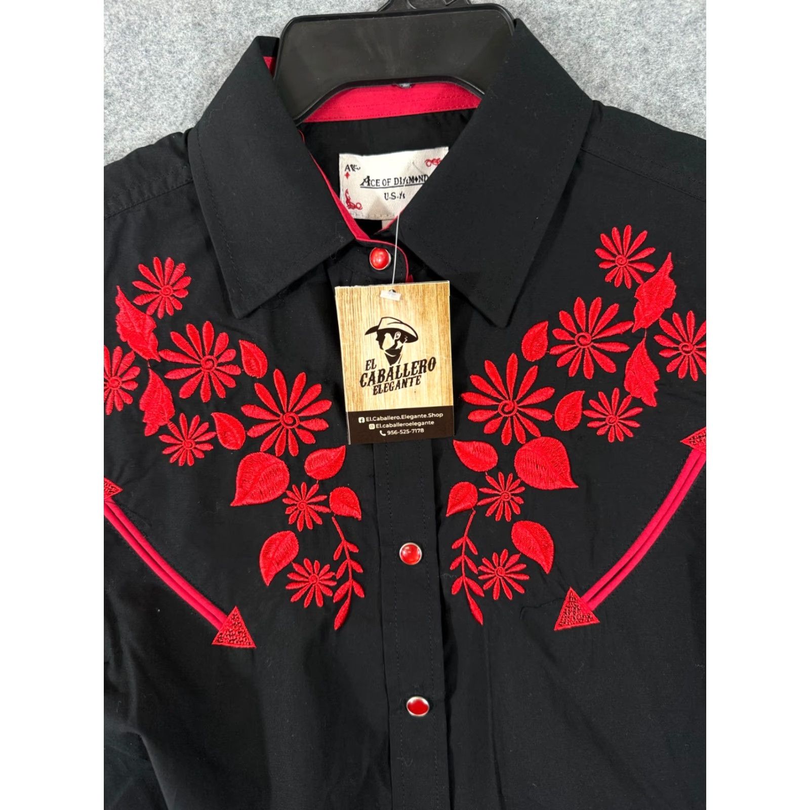 Vintage Ace of Diamond Western Shirt Womens S Black Red Embroidered Pearl Snap NWT Vintage No Size S / US 4 / IT 40 - 5 Thumbnail