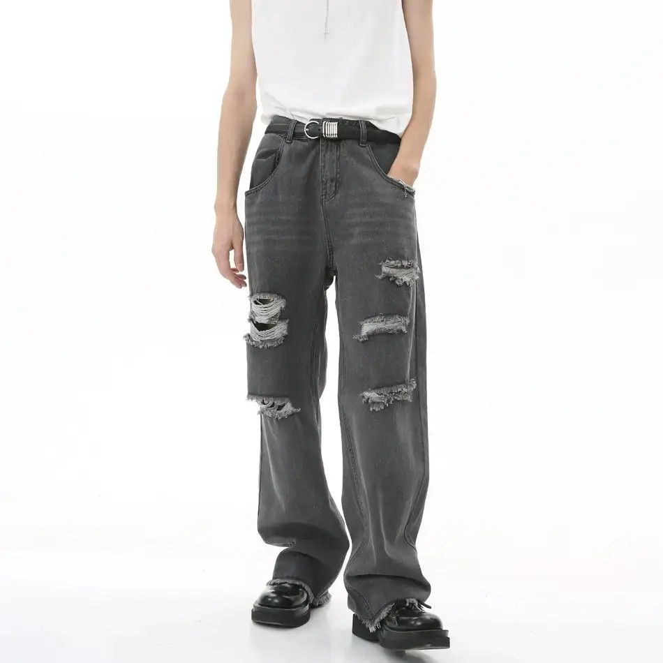 Japanese Brand Retro loose fringed ripped jeans Size US 32 / EU 48 - 6 Thumbnail