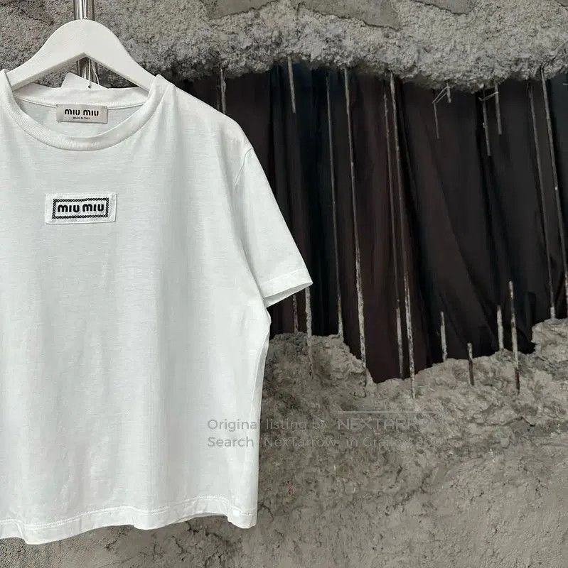 Miu Miu Miu Miu White Logo Cotton Crop T-Shirt . Size L / US 10 / IT 46 - 4 Thumbnail