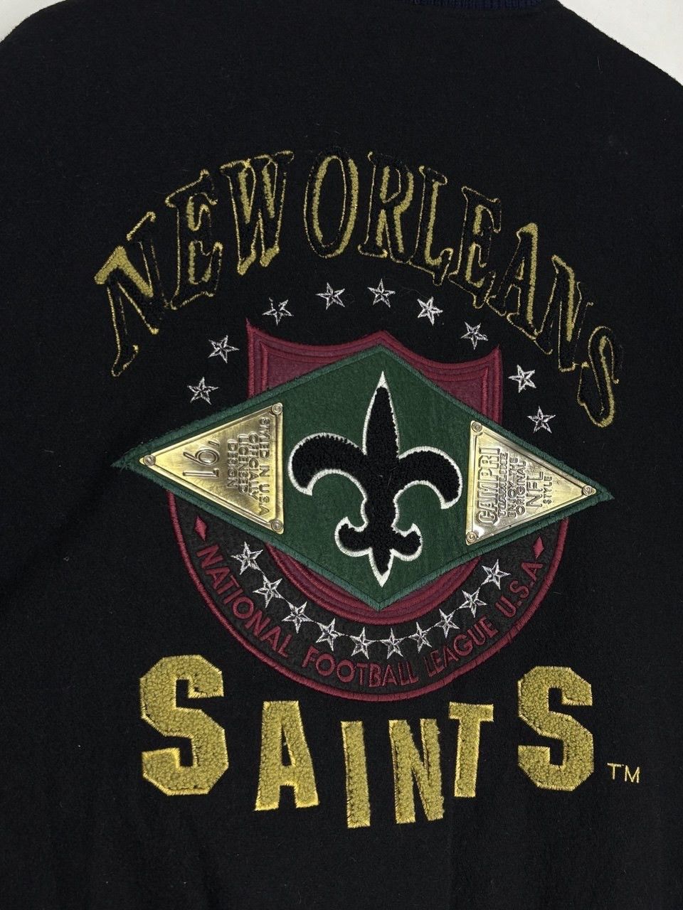 NFL Saints New Orleans Vintage 90s Wool Leather Varsity Jacket Size US XL / EU 56 / 4 - 15 Thumbnail