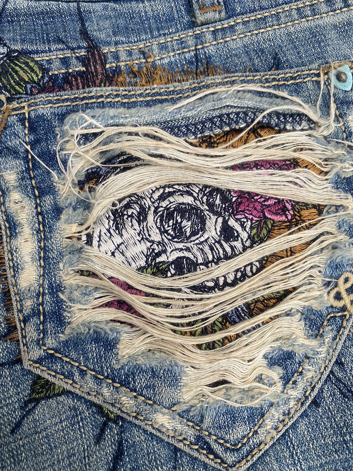 Japanese Brand Flare Jeans Jc Company Distressed Embroidered Skull Bootcut Size US 30 / EU 46 - 24 Thumbnail
