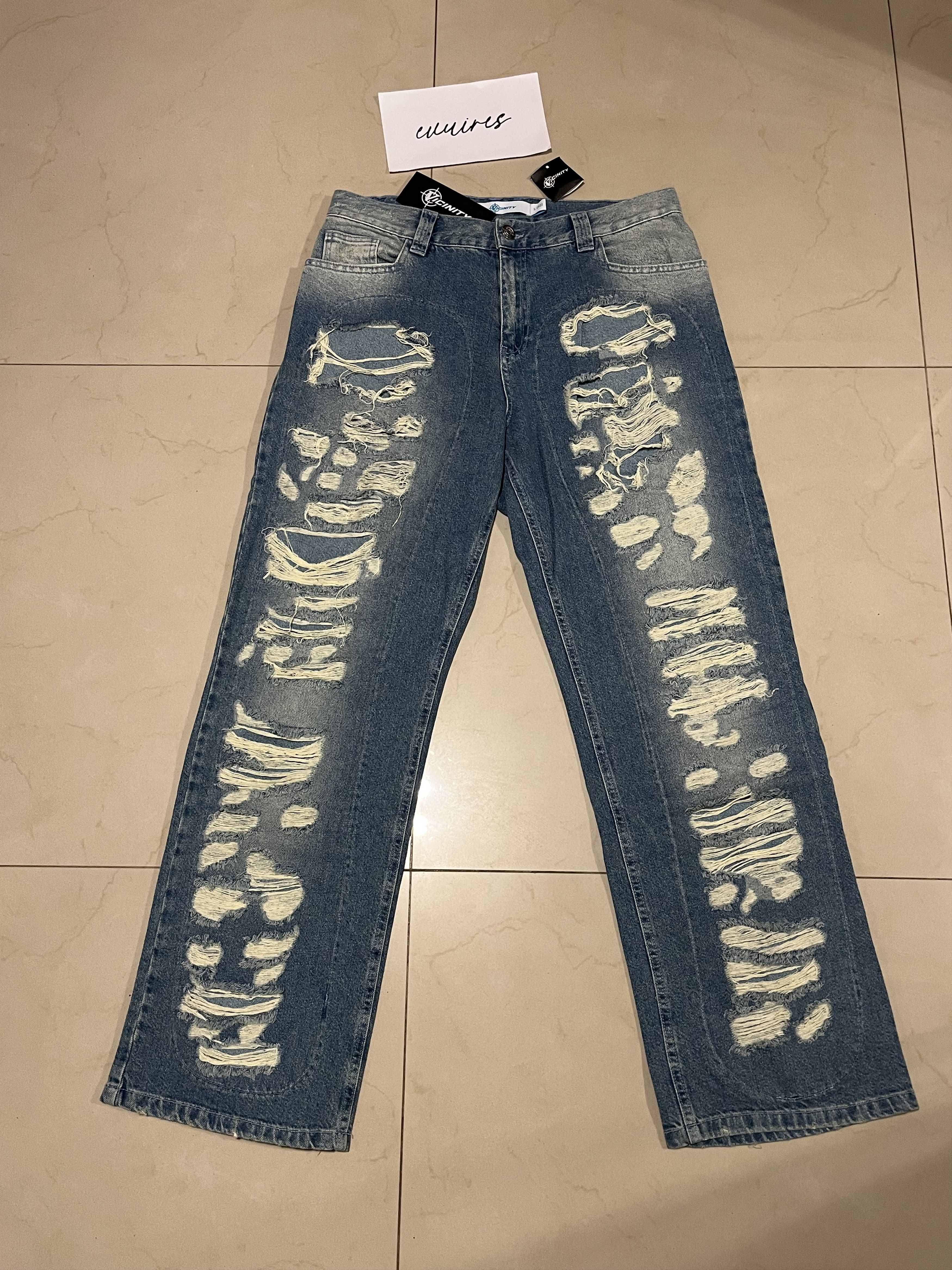 Designer Vicinity Distressed Denim LIGHT BLUE/CREAM Size US 32 / EU 48 - 1 Thumbnail