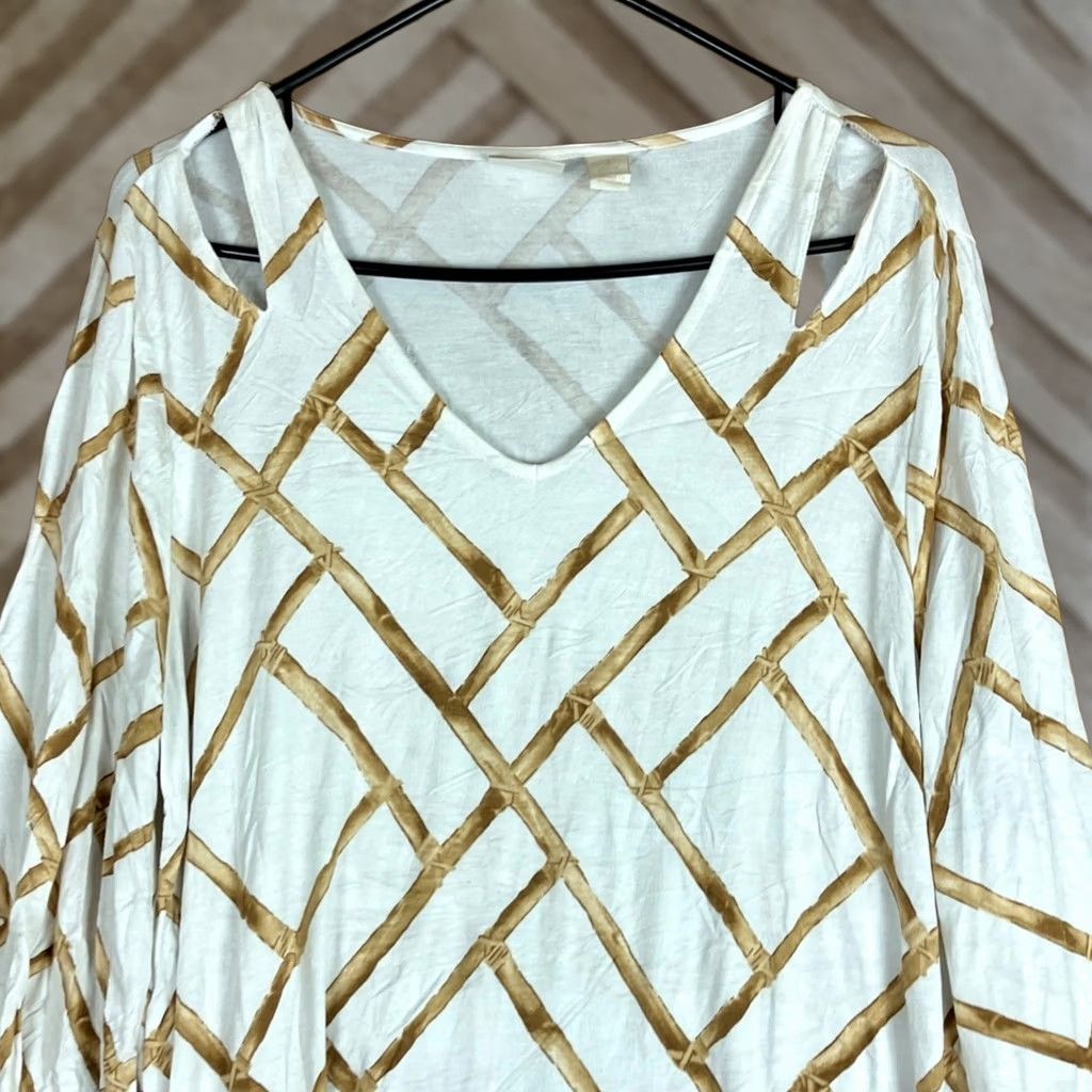 Vintage Chico's Womens Blouse White Bronze Amazon Bamboo V Neck Flare 3/4 Sleeve Tunic M Size M / US 6-8 / IT 42-44 - 1 Thumbnail