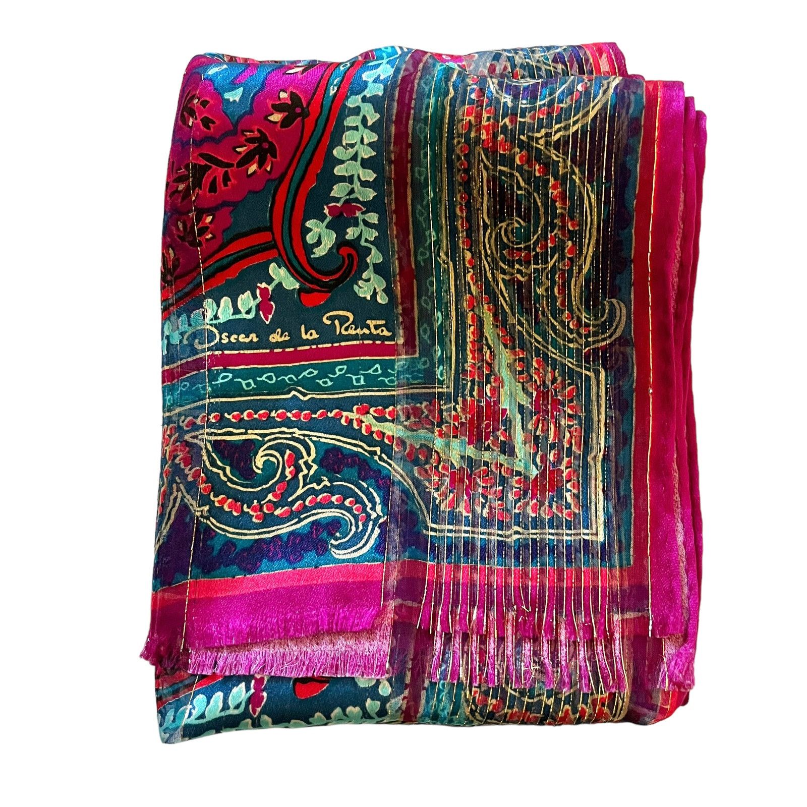 Oscar De La Renta × Vintage Oscar de la Renta Vintage Paisley Metallic Gold Silk Scarf Size ONE SIZE - 6 Thumbnail