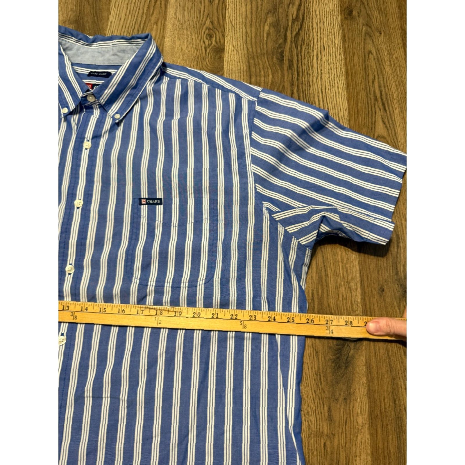 Chaps Chaps Shirt Men 2XL Blue Striped Short Sleeve Button-Up Pockets Regular Fit Everyday Casual Size US XXL / EU 58 / 5 - 7 Thumbnail
