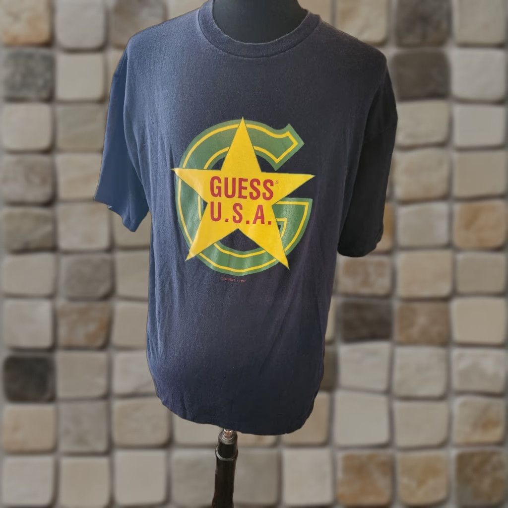 Vintage VINTAGE Guess T-Shirt Navy Blue 1993 U.S.A. Single Stitch Size L Mens 90s graphic print Size US L / EU 52-54 / 3 - 1 Thumbnail