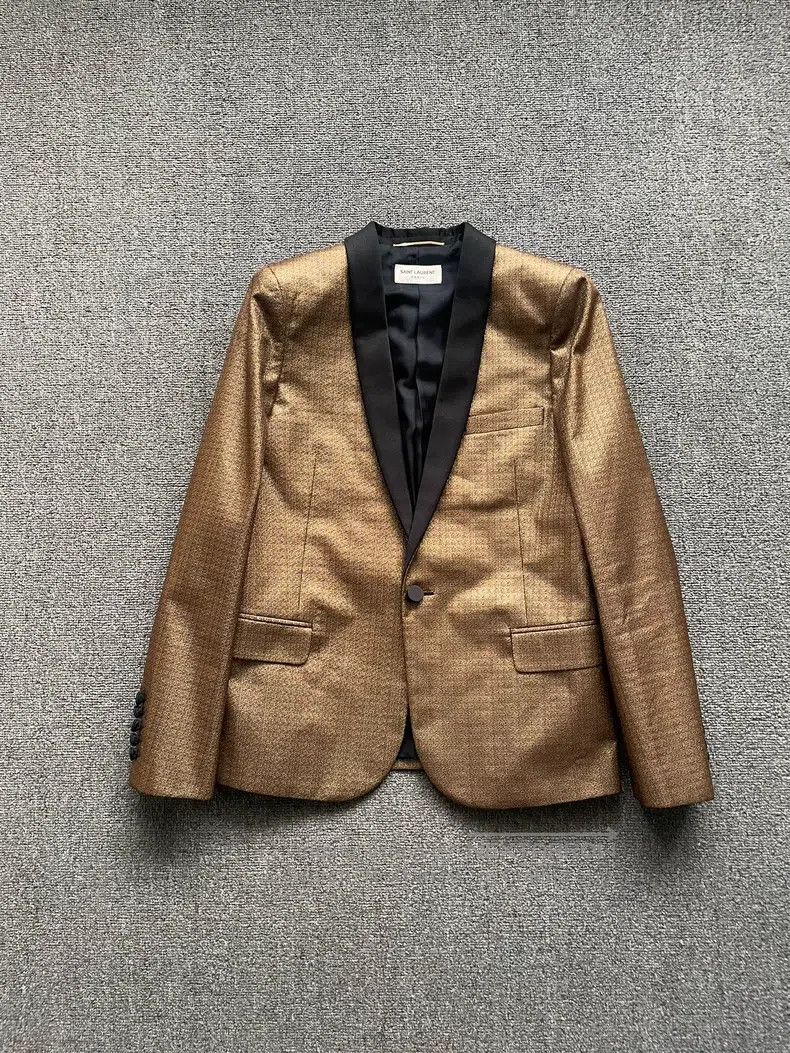 Saint Laurent Paris Saint Laurent Paris Golden Silk Woven Mandarin Collar Suit Size XS / US 0-2 / IT 36-38 - 1 Thumbnail
