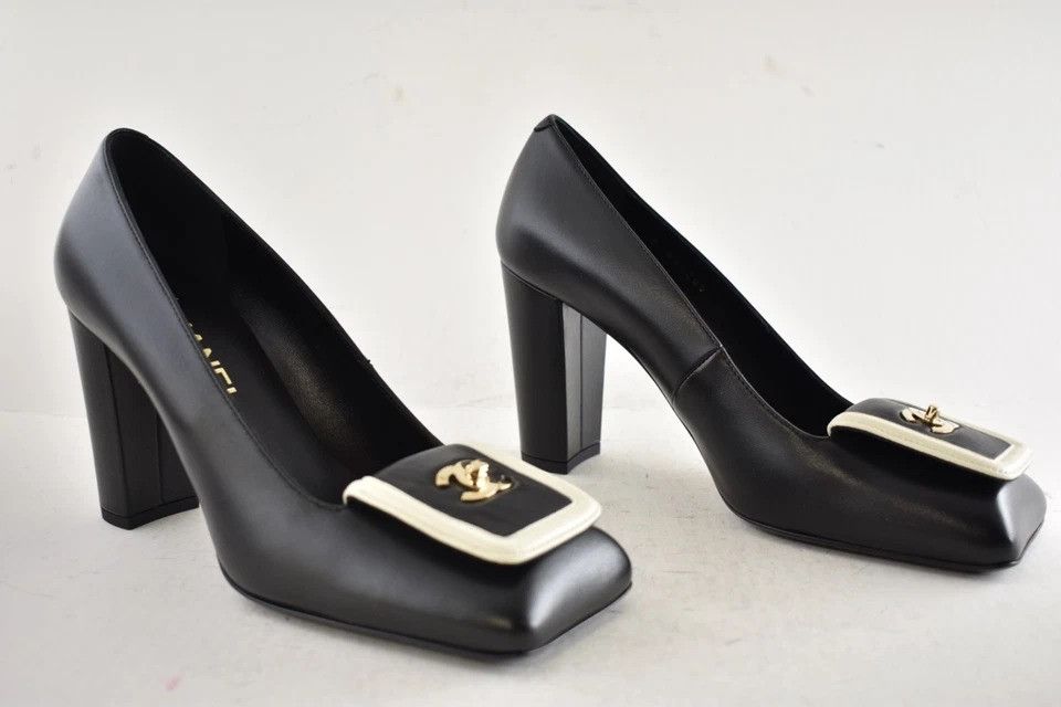 Chanel os11x0426 Square-Toe Block Heel Pumps in Black Size US 9 / IT 39 - 2 Thumbnail