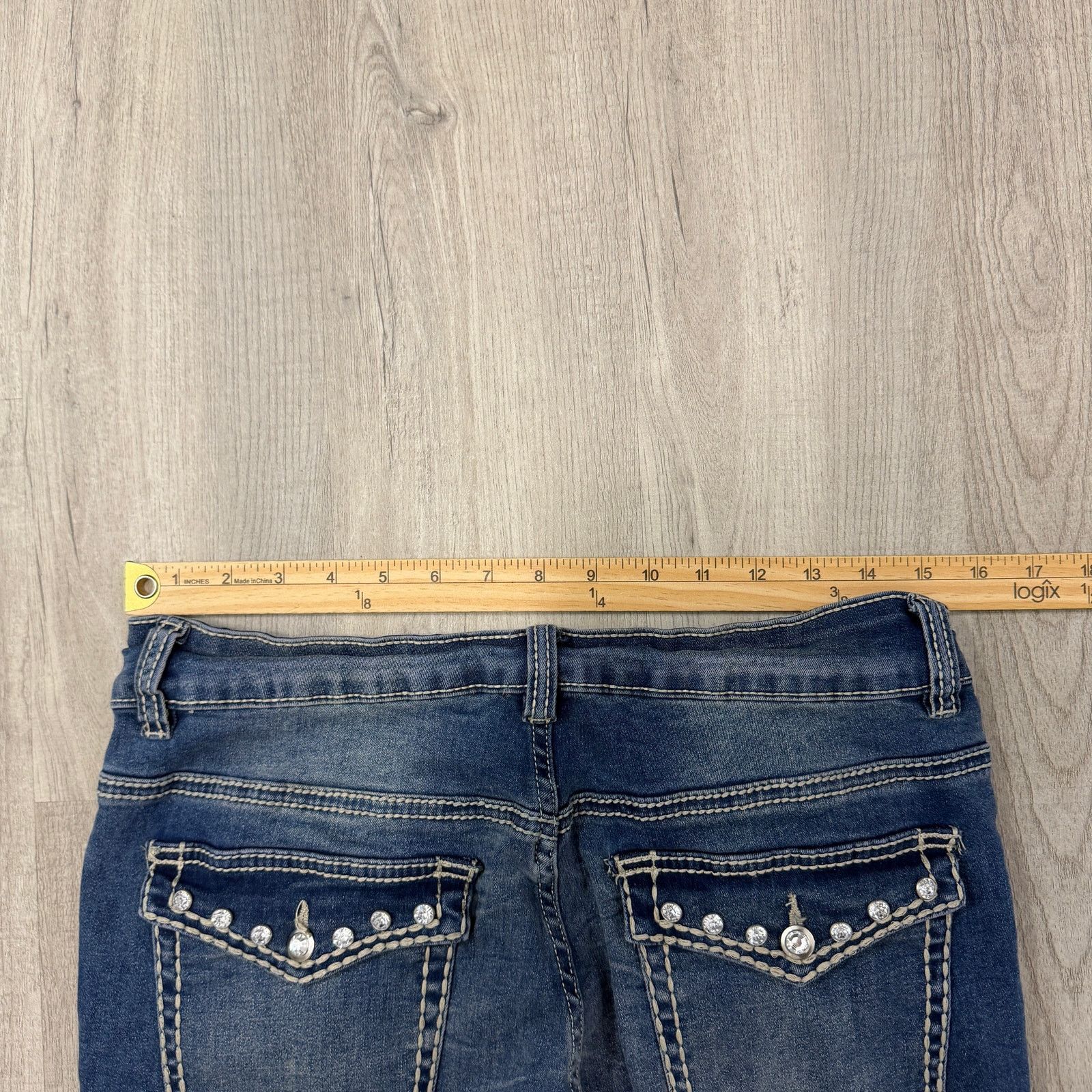 Vintage Hot Topic Cross Skull Wings Rhinestone Flare Denim Pants 13 Size 30" / US 8 / IT 44 - 11 Thumbnail